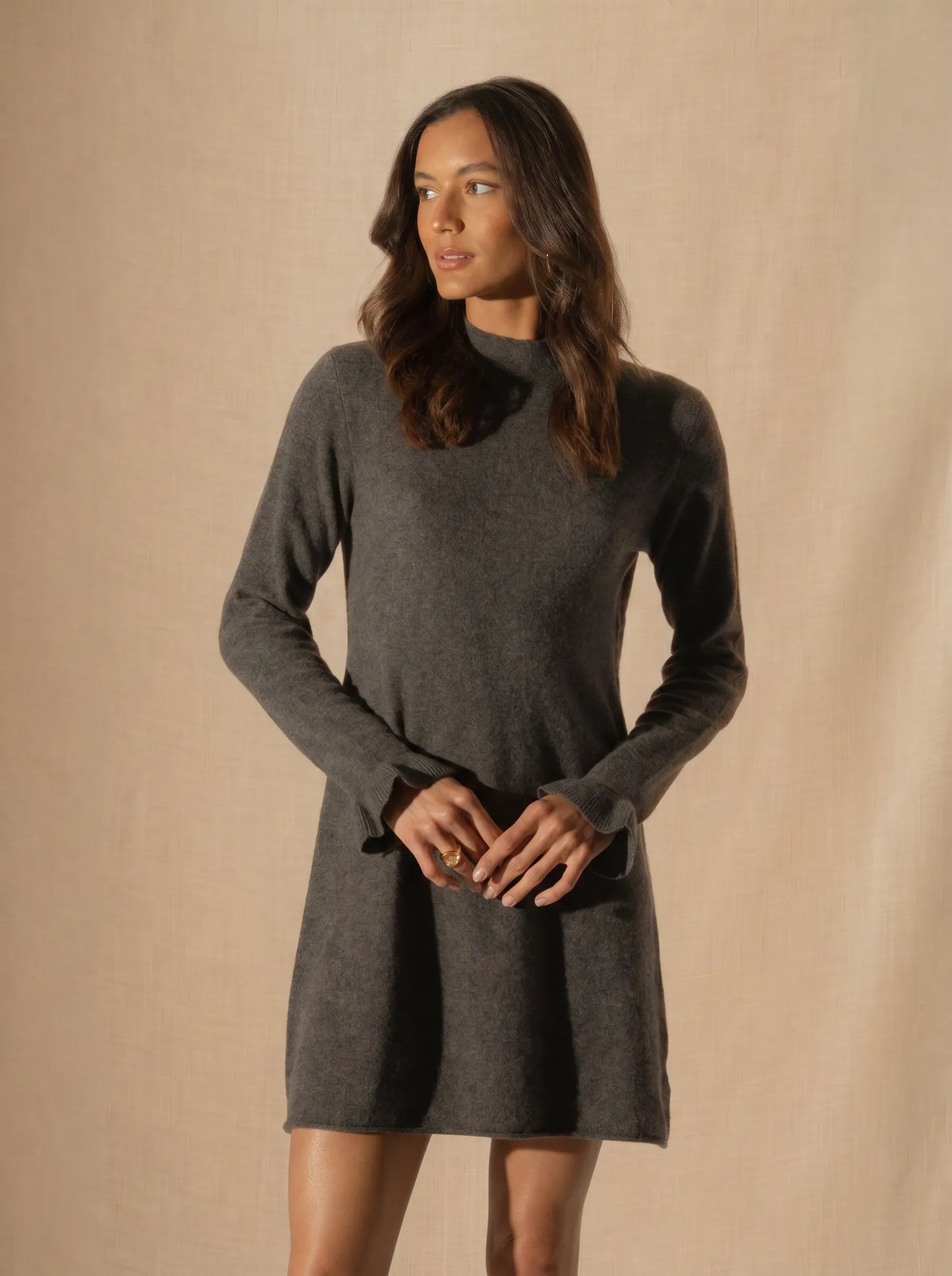 LYAMIA dress mock neck volants poignets heather charcoal