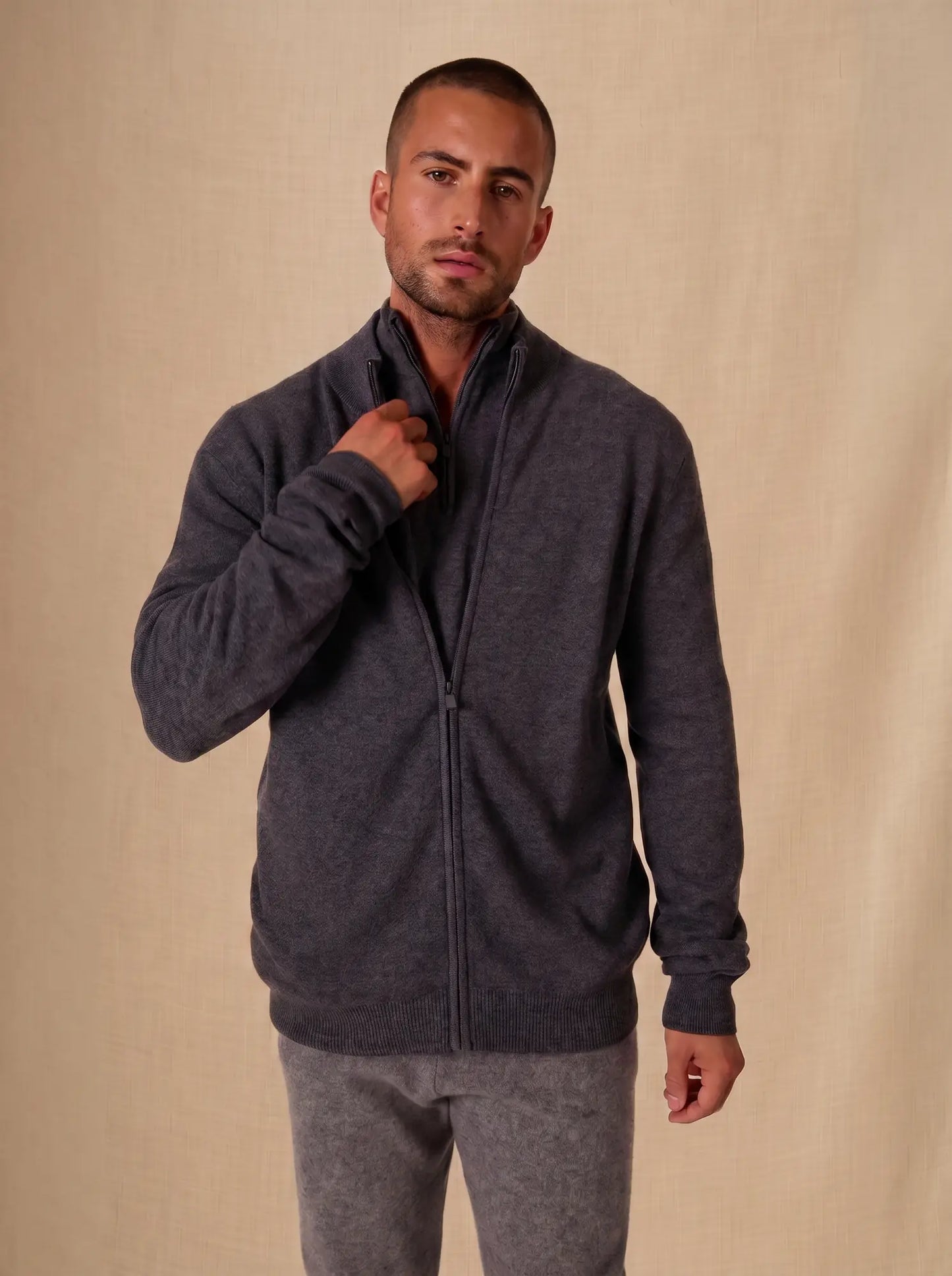 JULES vest zipped mock neck heather charcoal