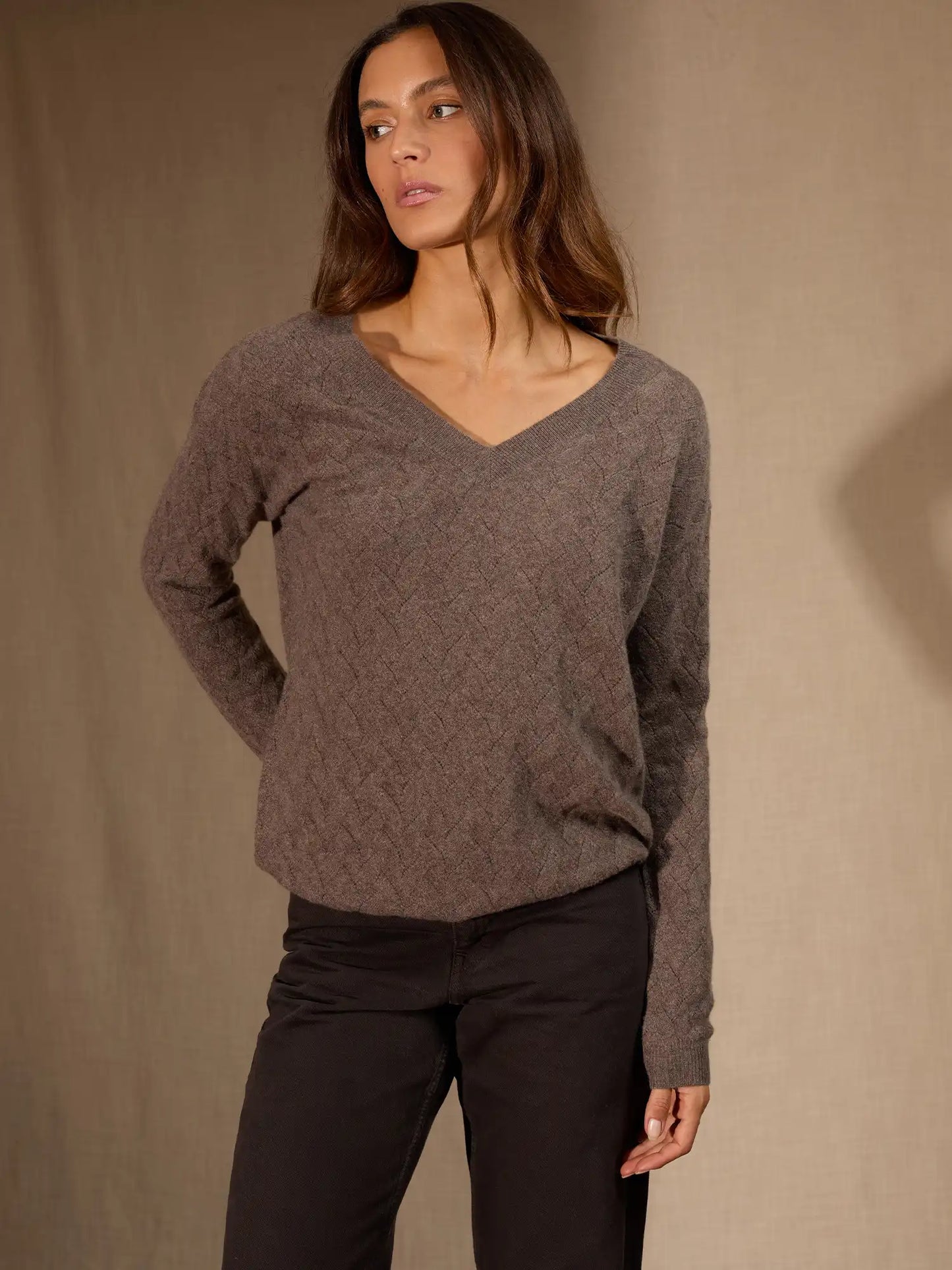 MADISON pullover v-ausschnitt taupe meliert
