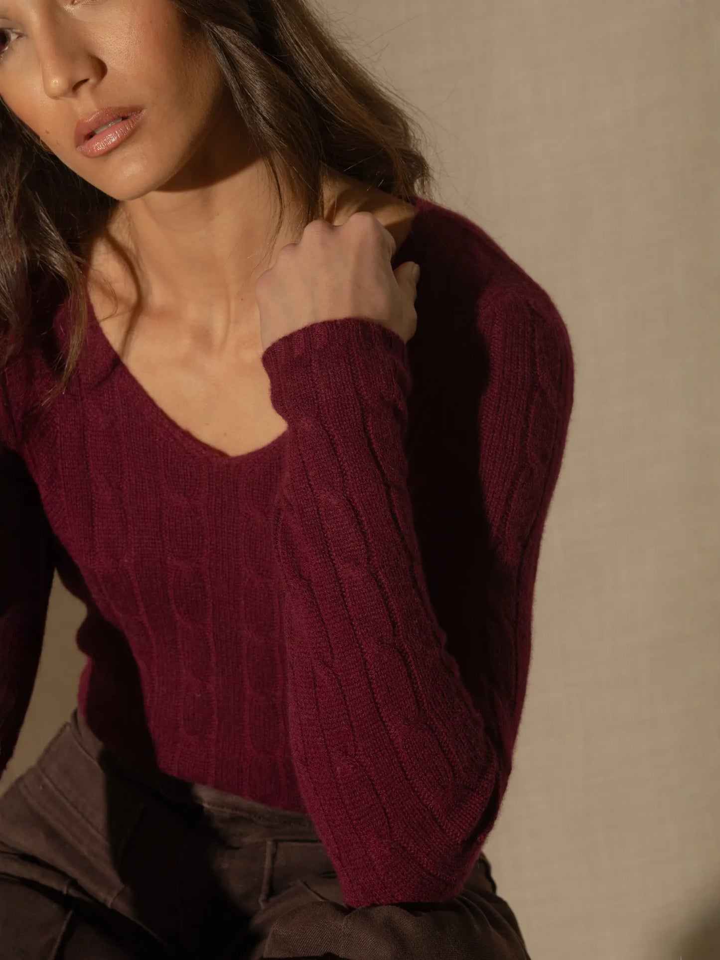 SALOME pullover v-ausschnitt 4-fädig bordeaux