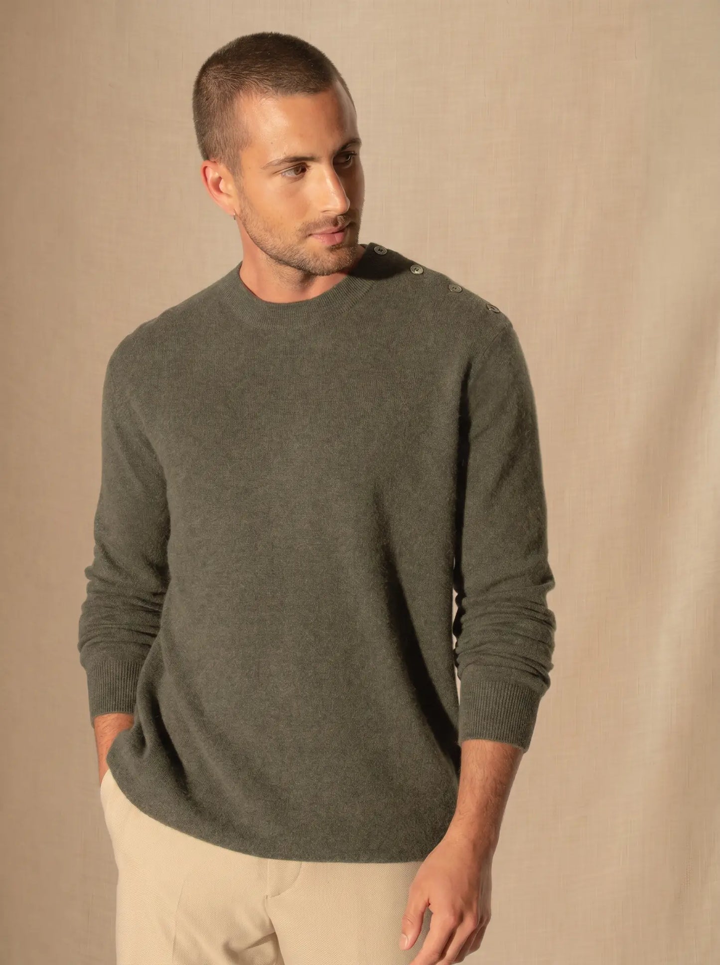 GABRIEL pullover rundhalsausschnitt marine khaki meliert