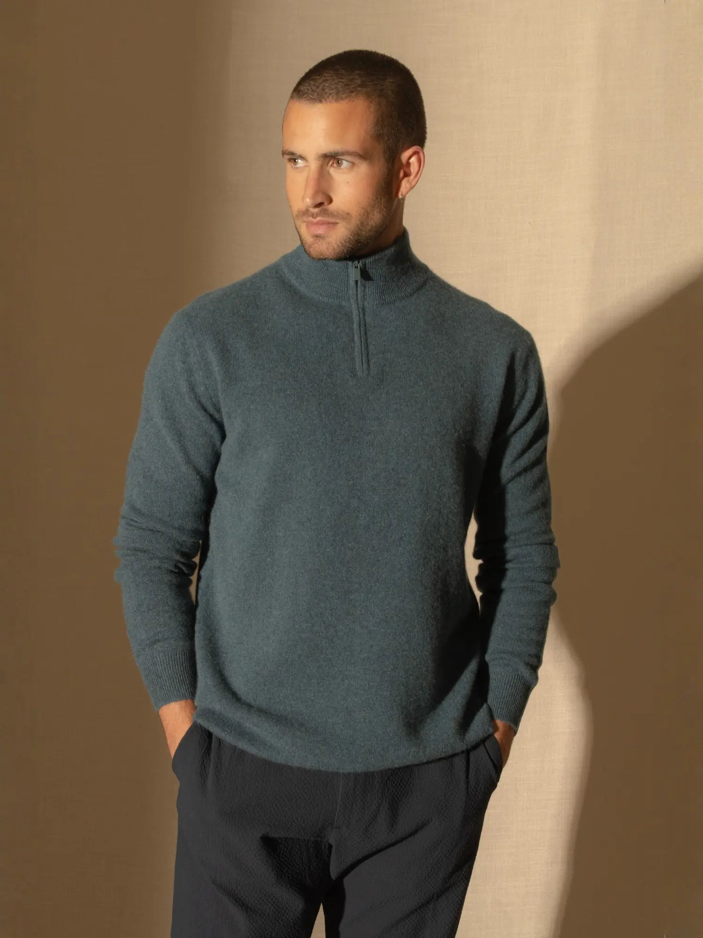 GREG sweater cuffed beanie heather teal green