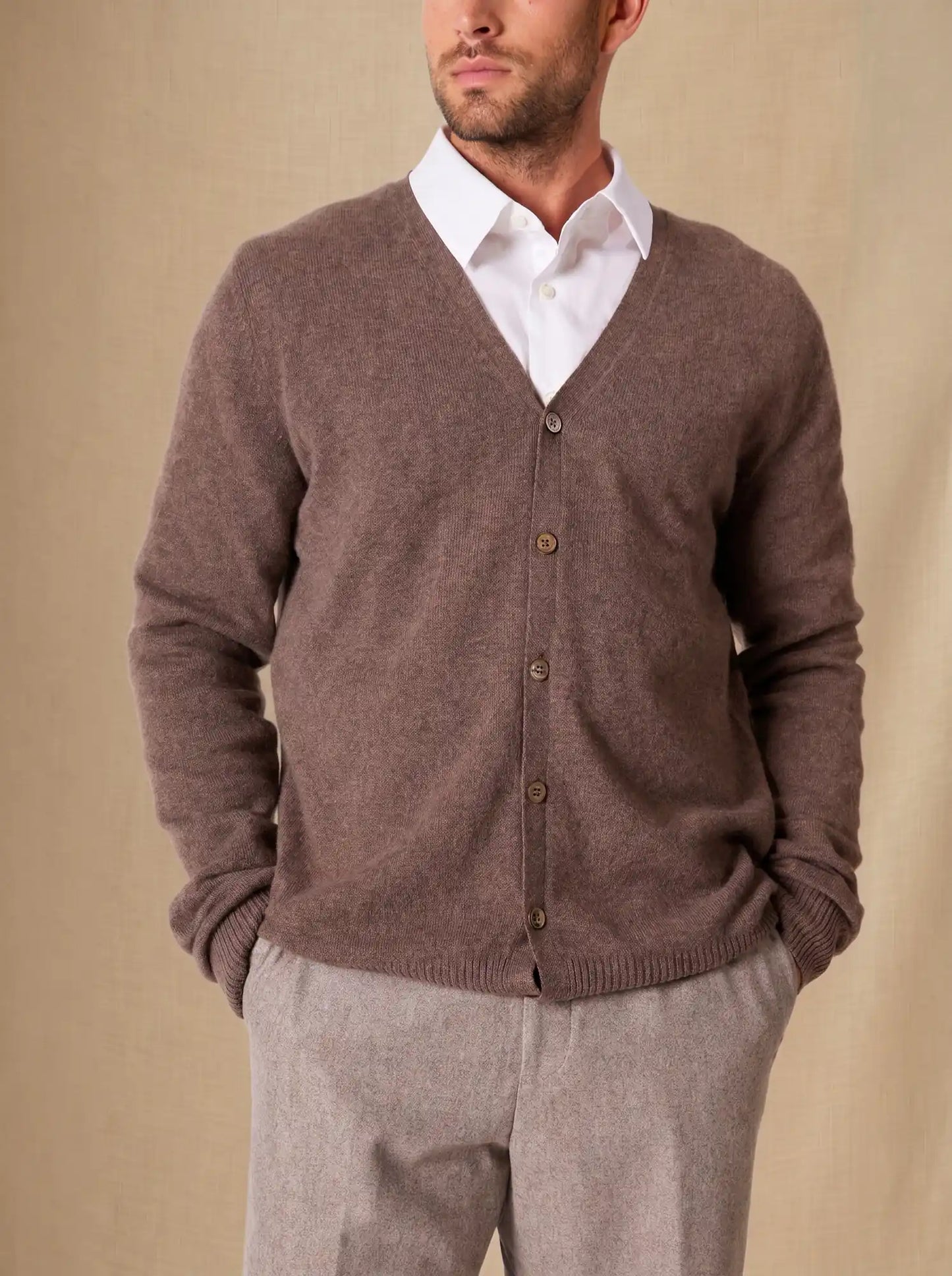 ERROL strickjacke v-ausschnitt taupe meliert