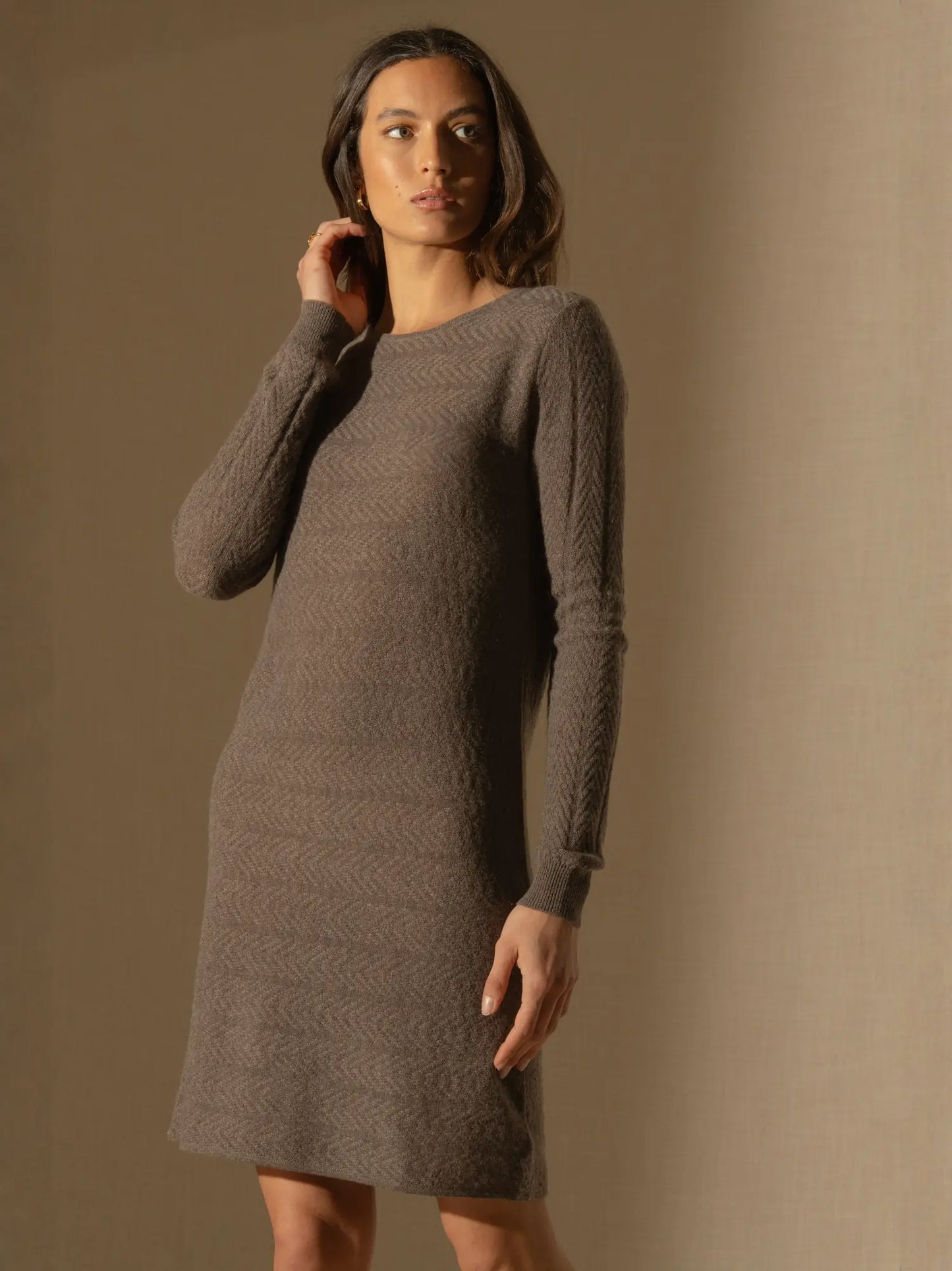 LOLA dress crew neck heather taupe