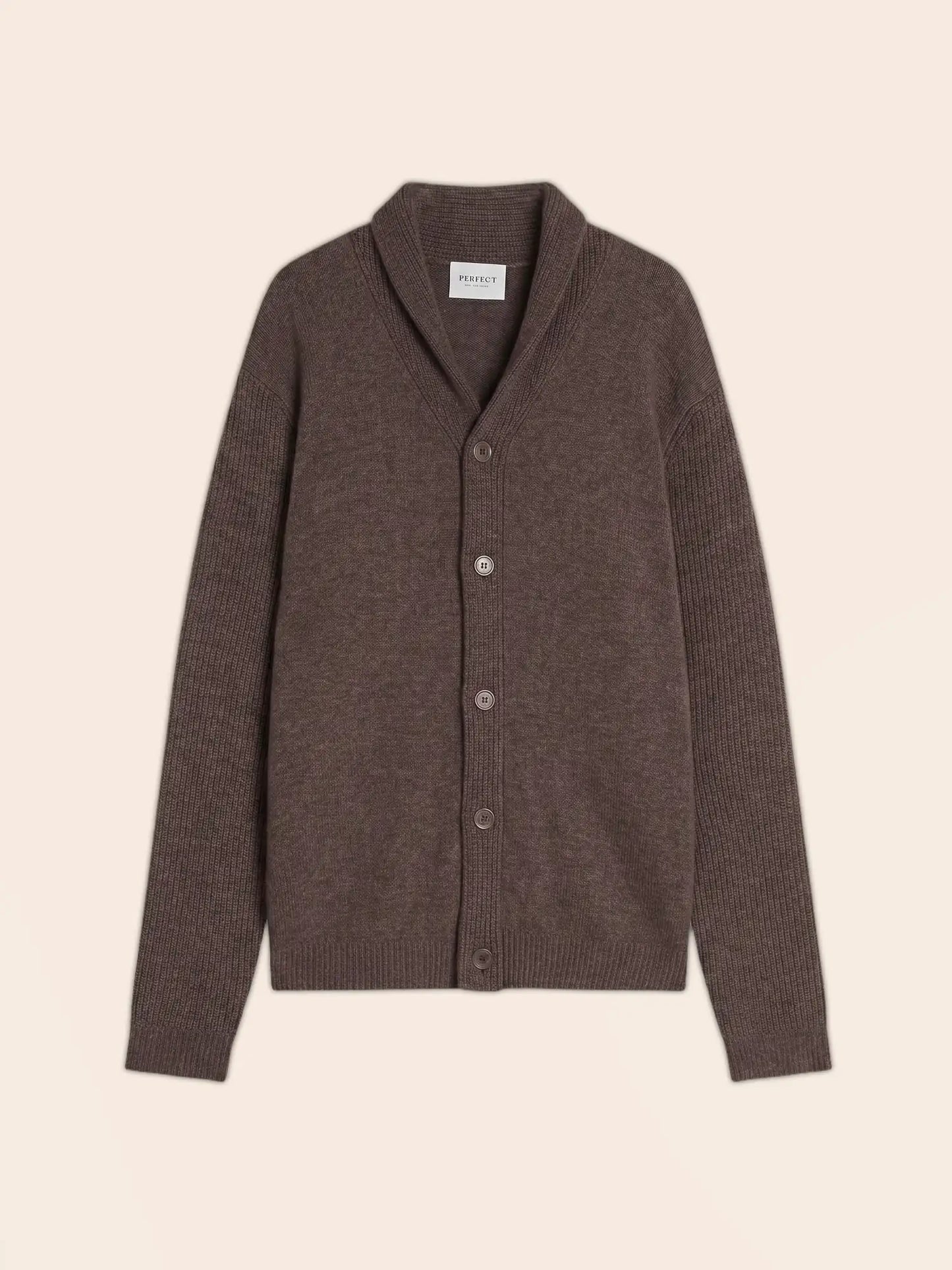 GILMOUR jacket buttoned shawl collar 4 ply heather taupe