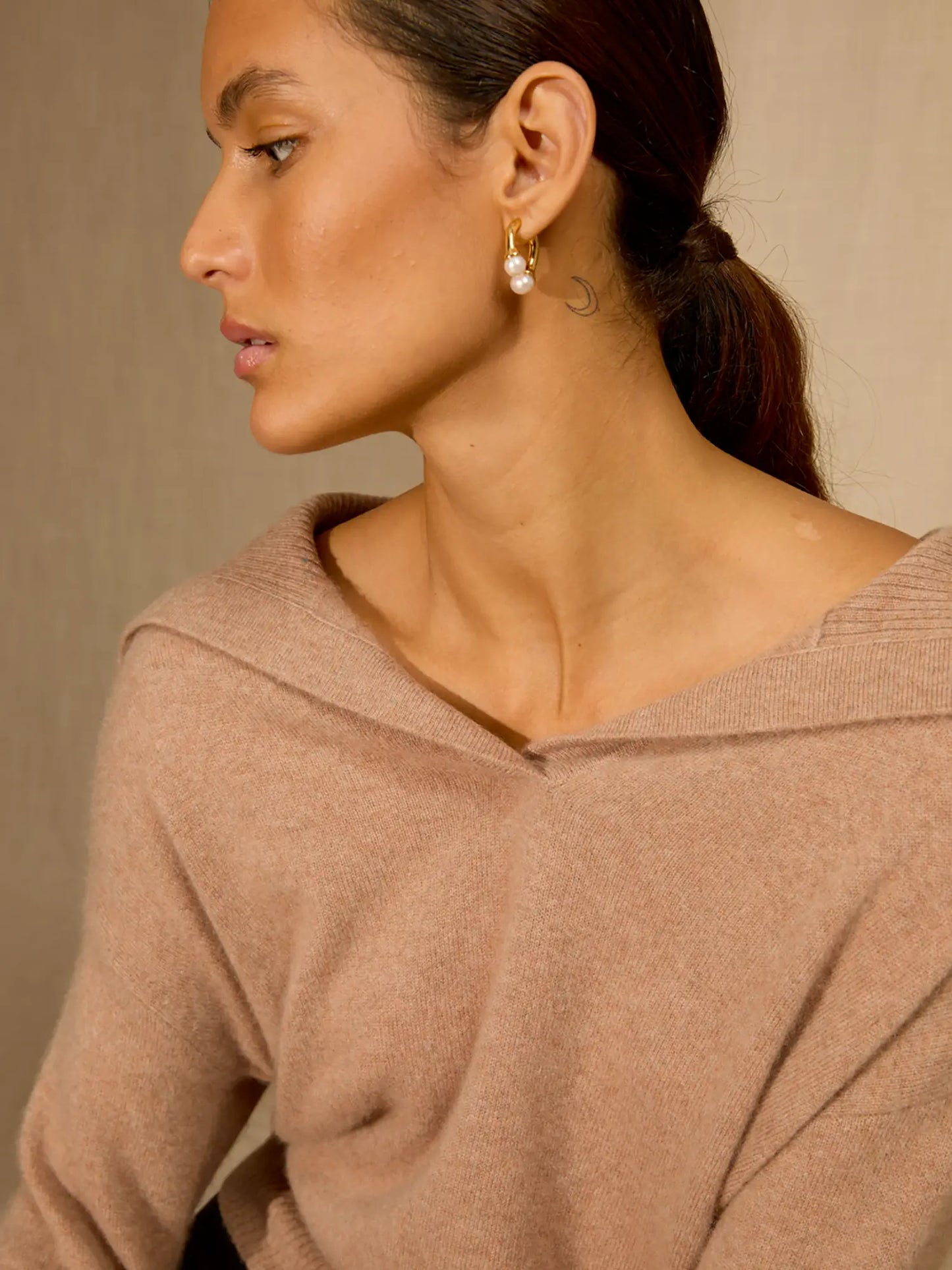 CRIMSON sweater shawl collar croisé heather camel