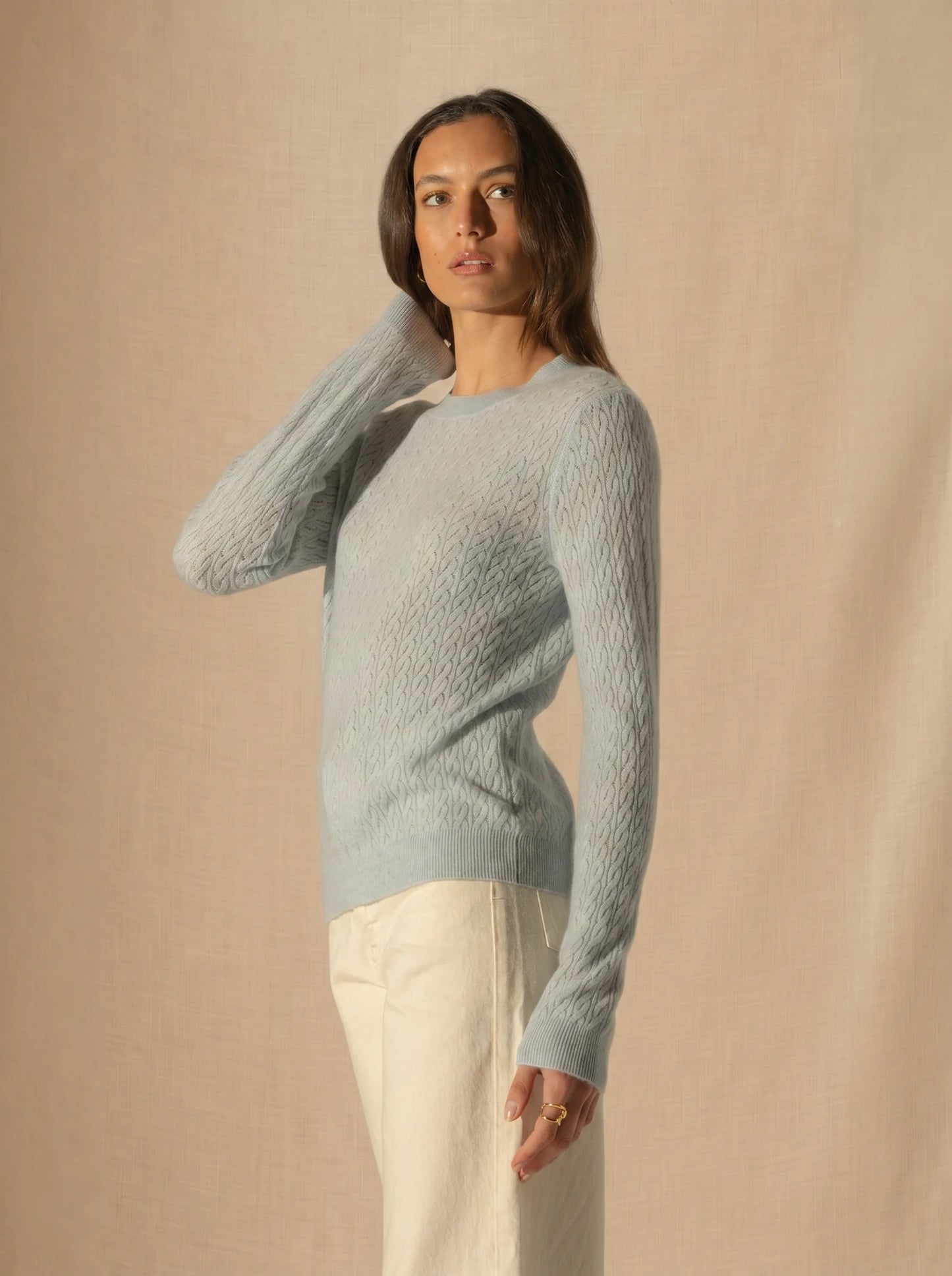 OPAME pullover rundhalsausschnitt hellblau meliert