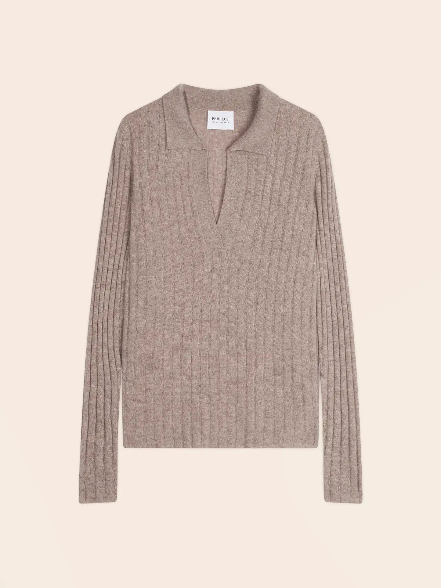 SKAMAR sweater polo collar open light heather taupe