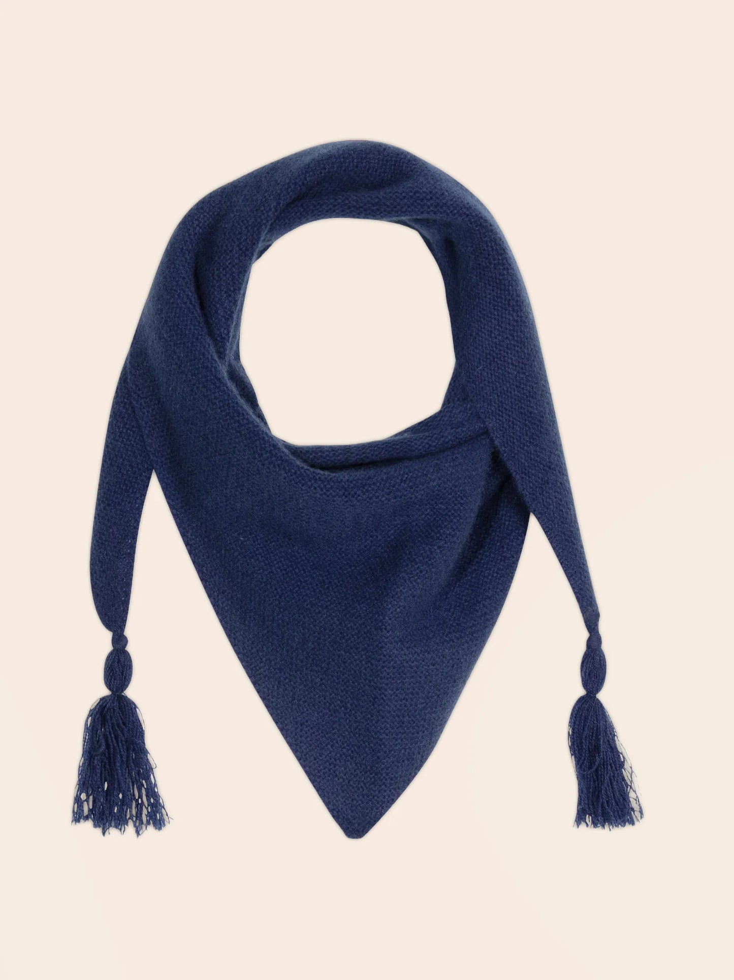 CONDEIXA scarf triangle with fringed 4 ply midnight blue