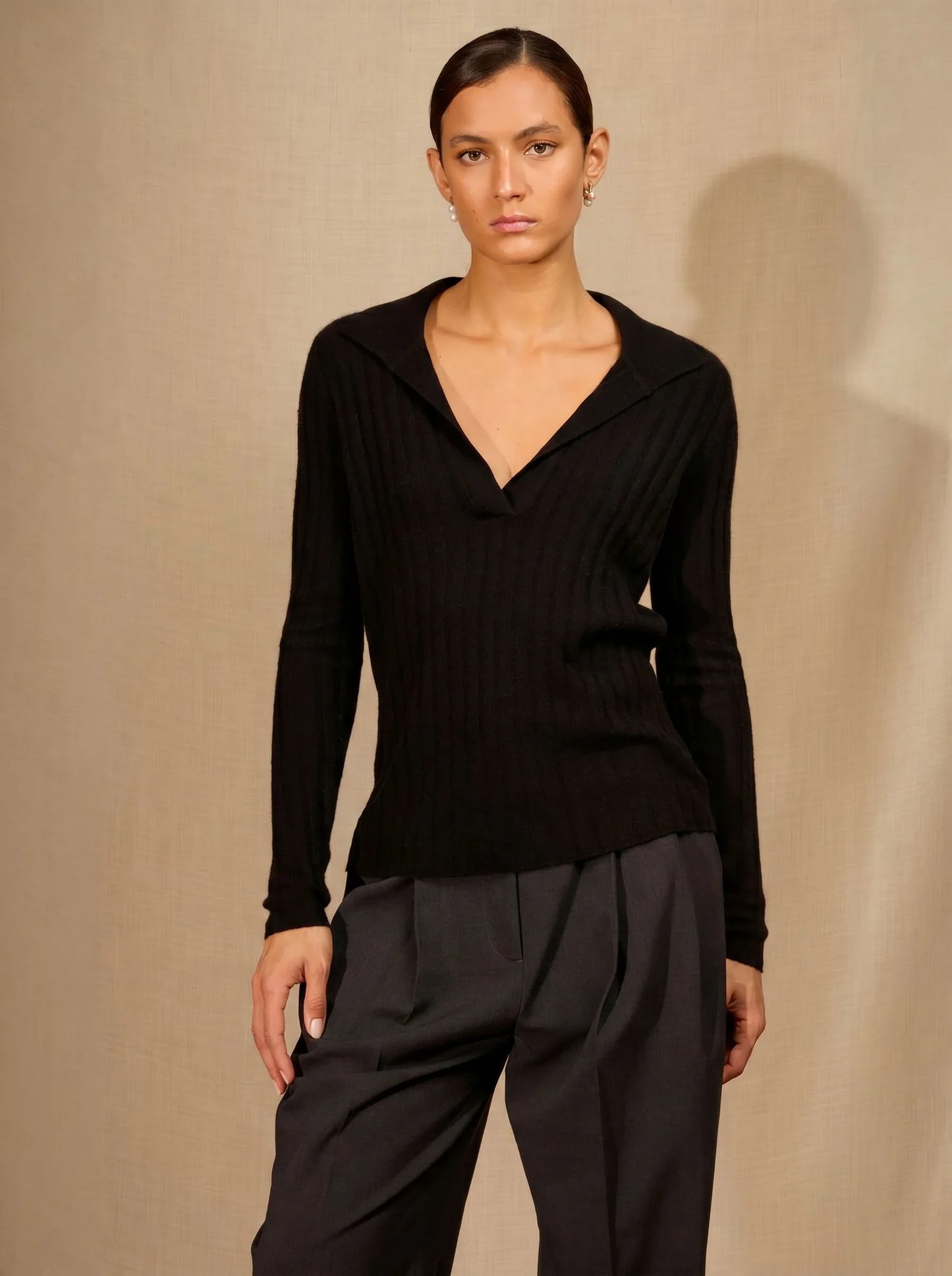 SKAMAR sweater polo collar open black