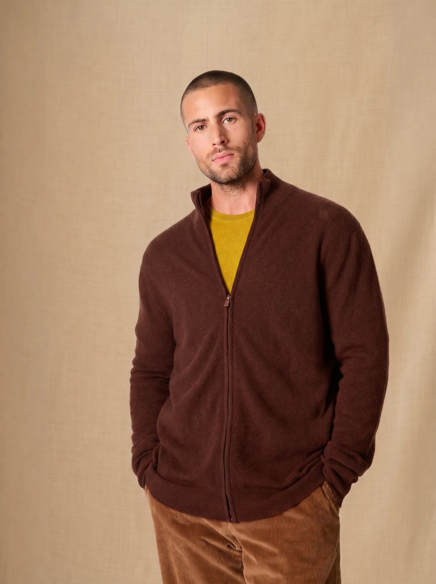 CODY vest zipped mock neck coffee