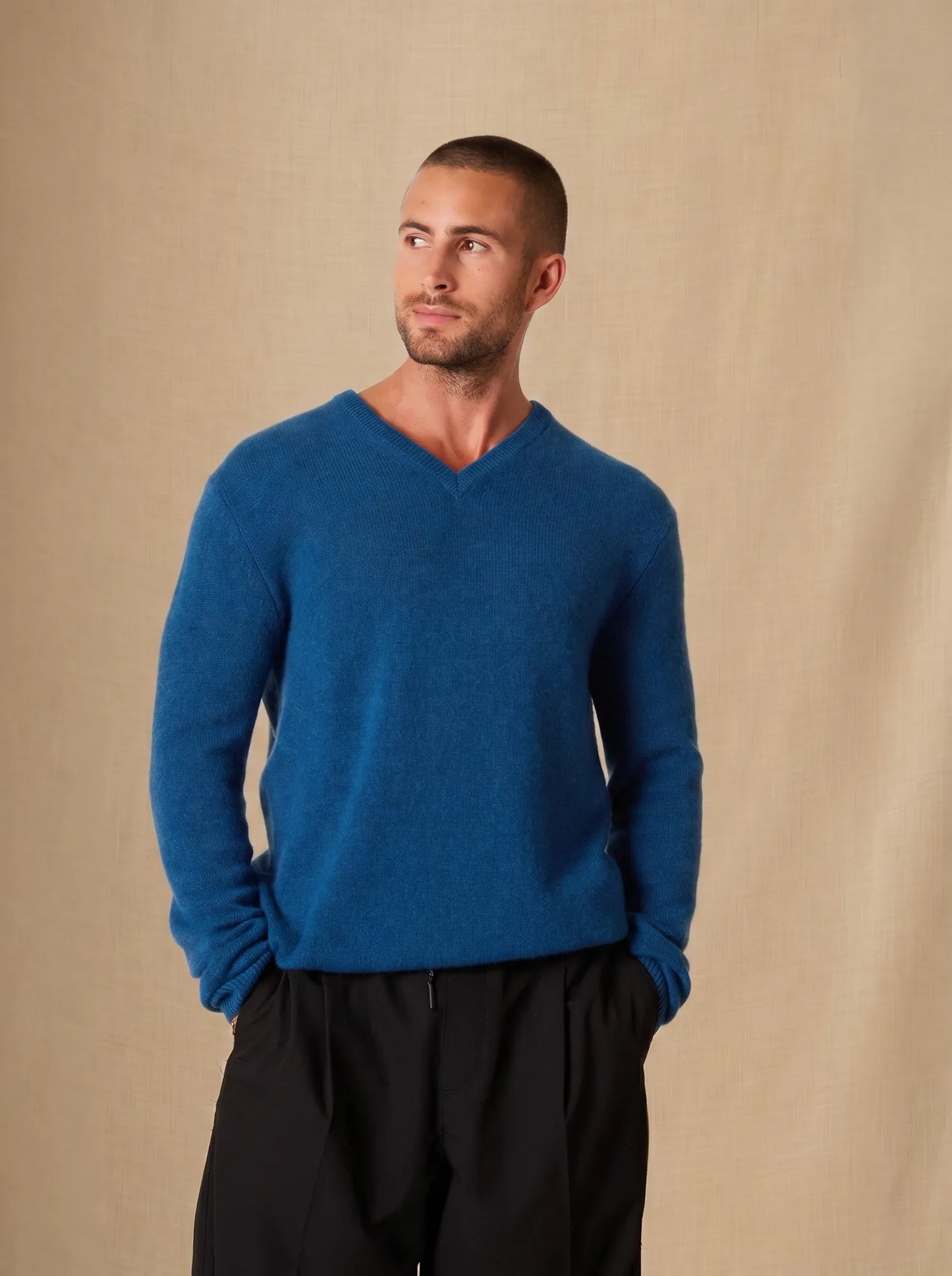 ENZO sweater v-neck 4 ply heather atlantic