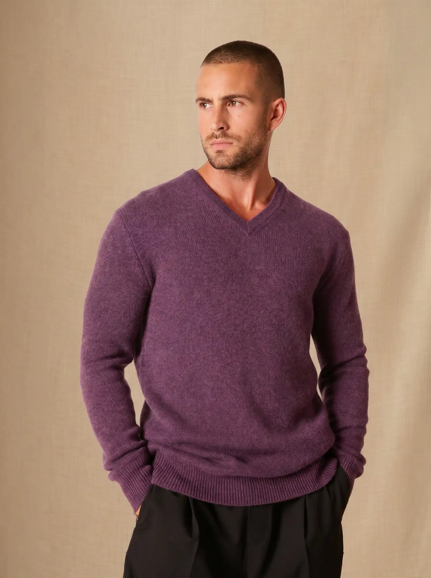 ENZO sweater v-neck 4 ply heather purple