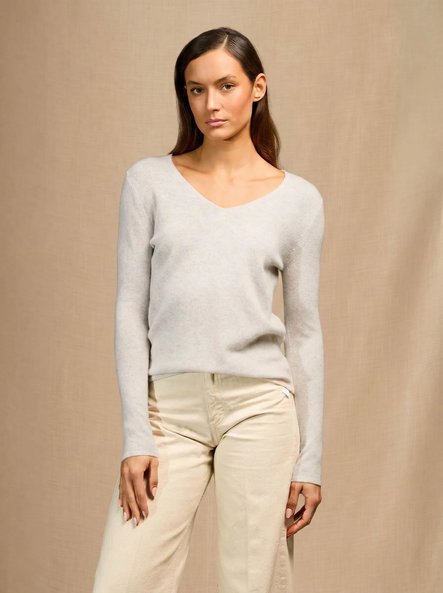 SHANNON sweater v-neck heather pearl grey