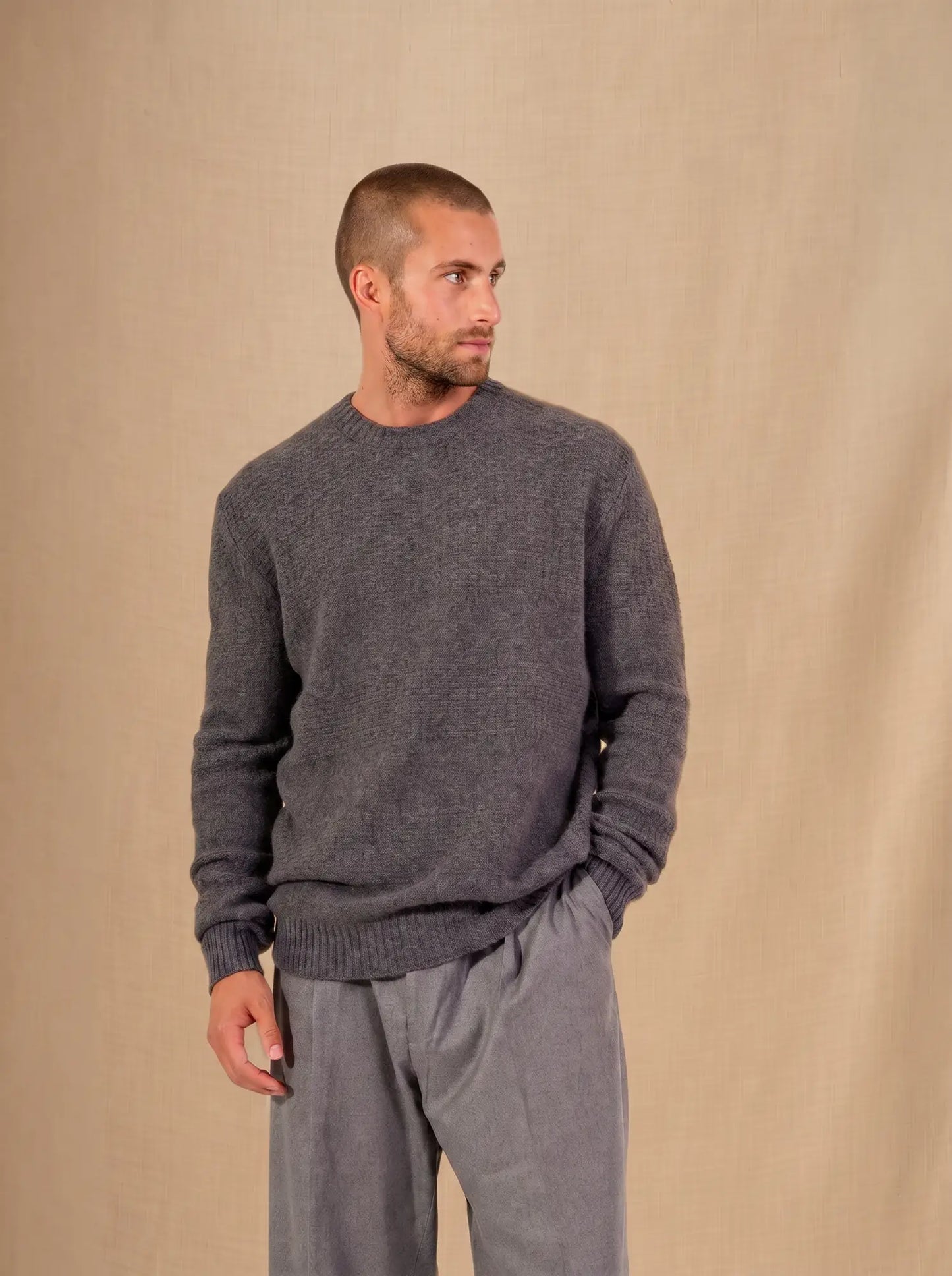 AIDAN sweater crew neck 4 ply heather charcoal