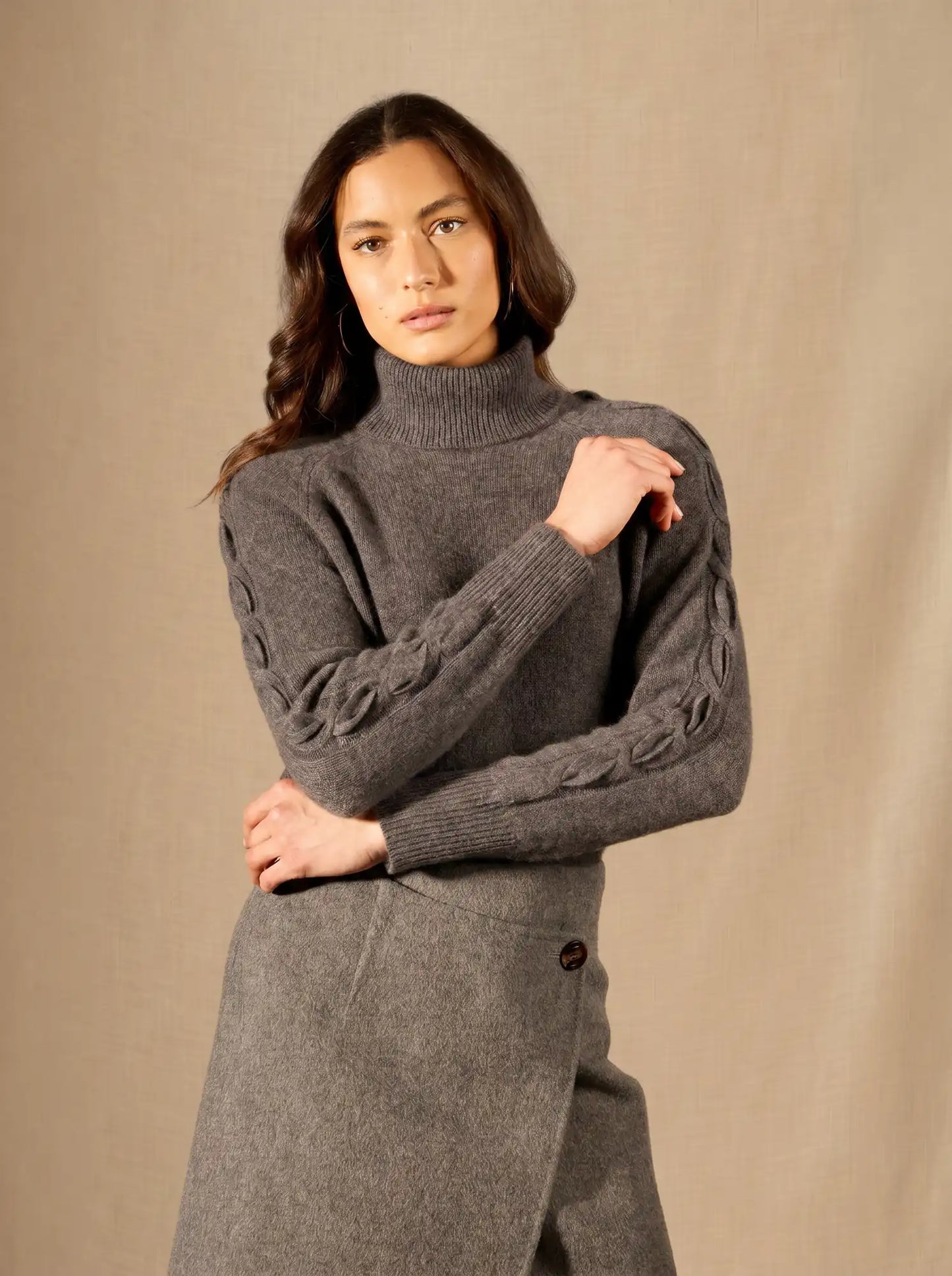 ALBANY sweater turtleneck 4 ply heather charcoal
