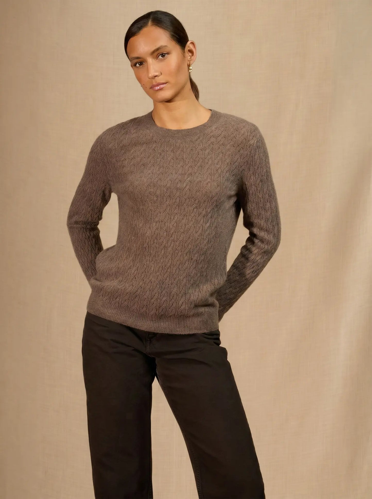 OPAME pullover rundhalsausschnitt taupe meliert