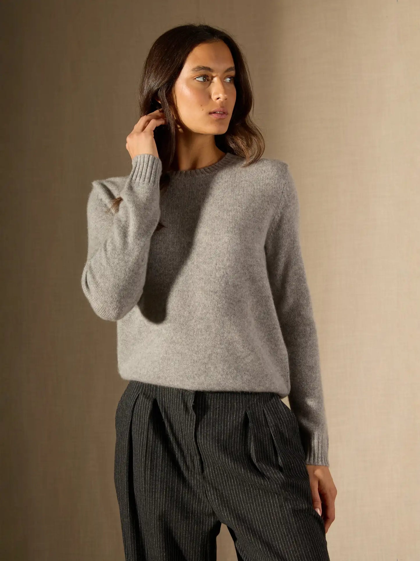 DEVEZAS sweater crew neck plis épaules 4 ply heather cloud