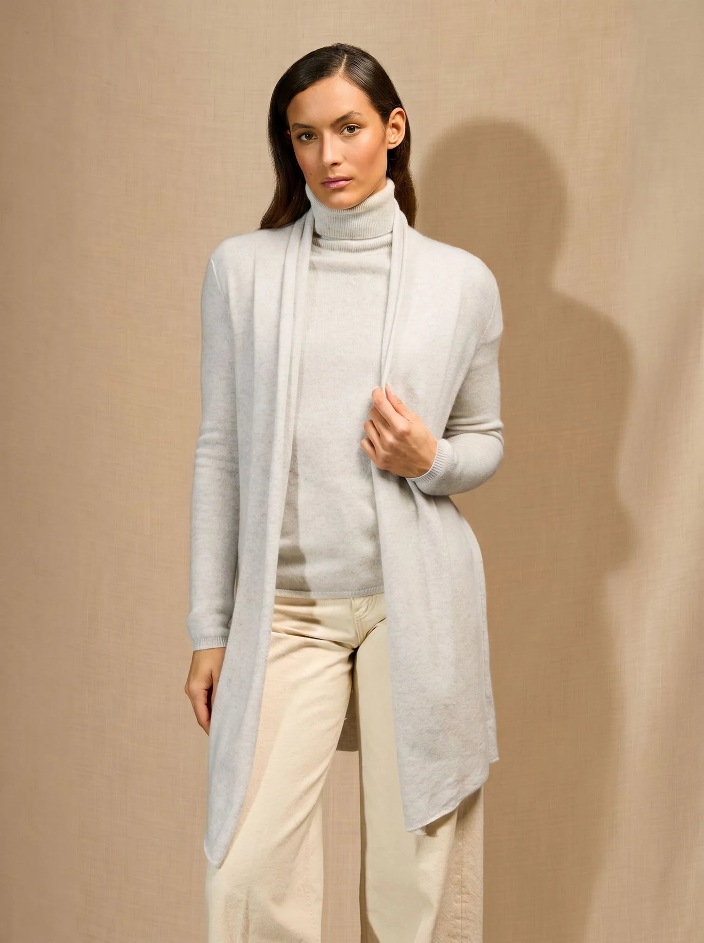 KARA jacket long open shawl collar heather pearl grey