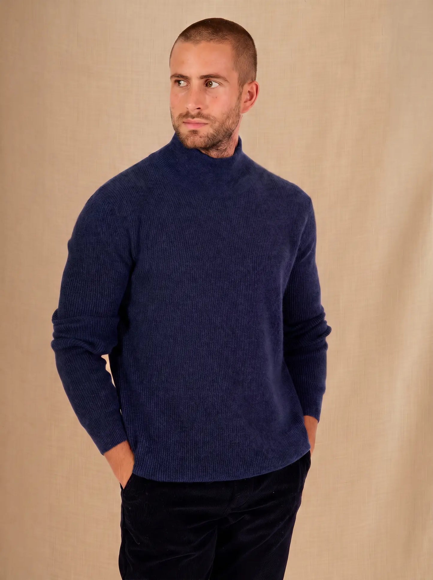 CAPRI sweater mock neck heather midnight blue
