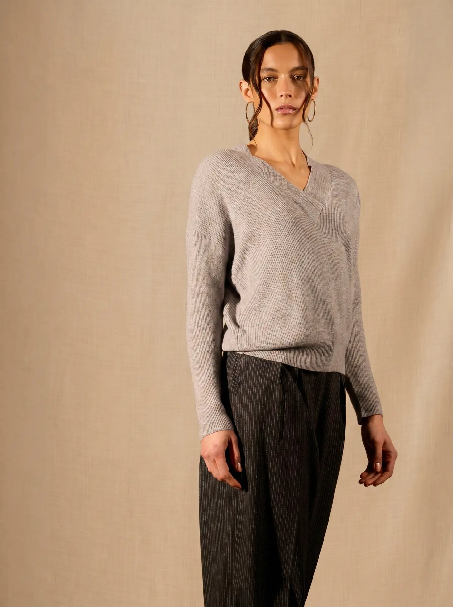 GRAINNE sweater v-neck croisé heather mouse grey