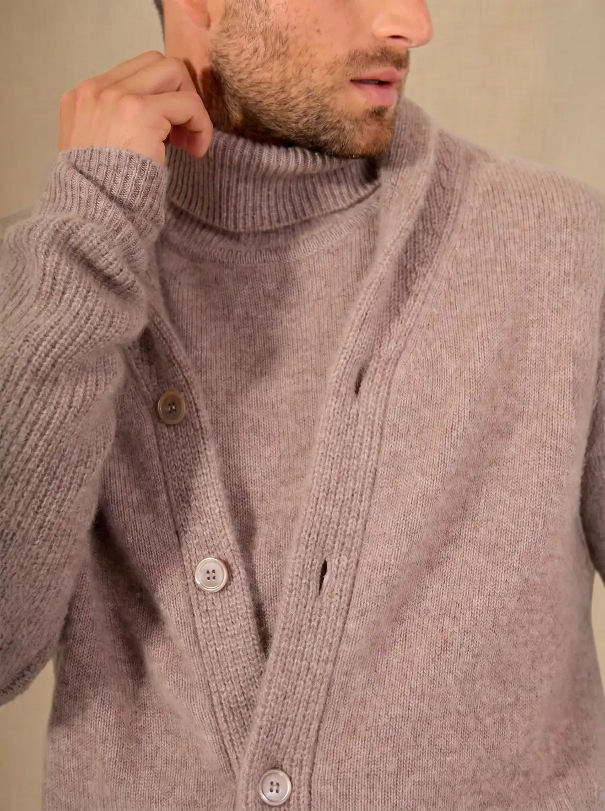 GILMOUR jacket buttoned shawl collar 4 ply heather caribou