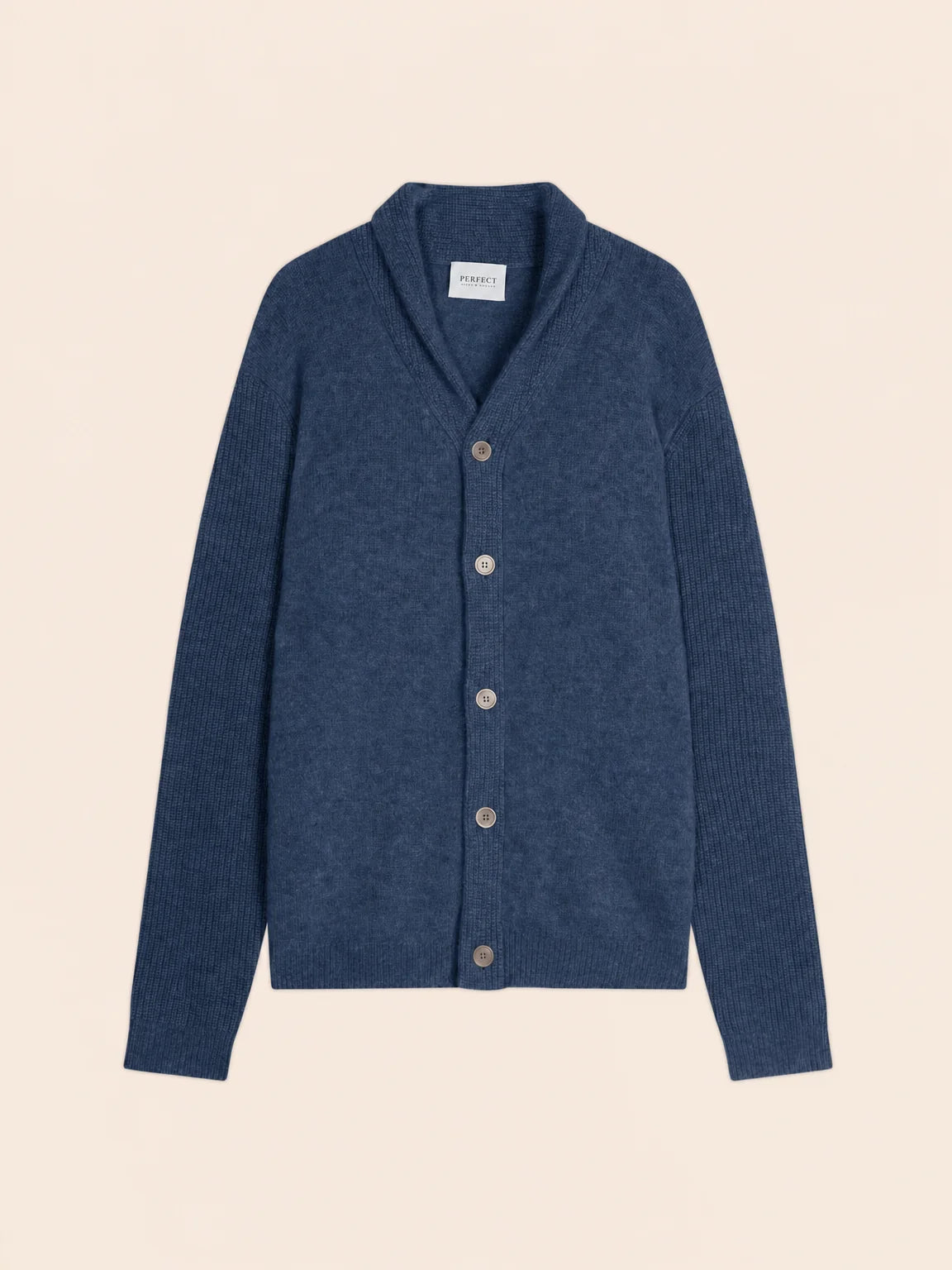 GILMOUR jacket buttoned shawl collar 4 ply heather ocean