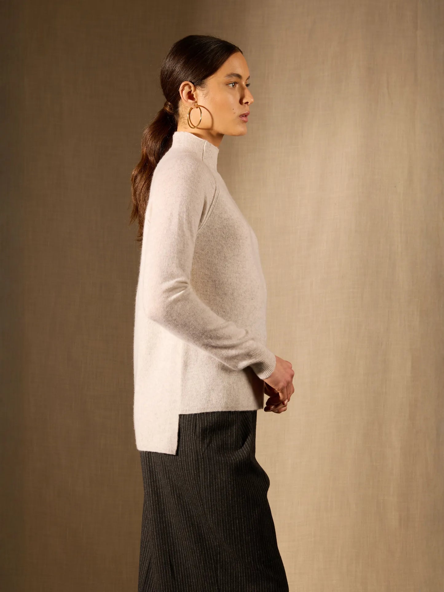 MOLLAYRA pullover stehkragen perlgrau meliert