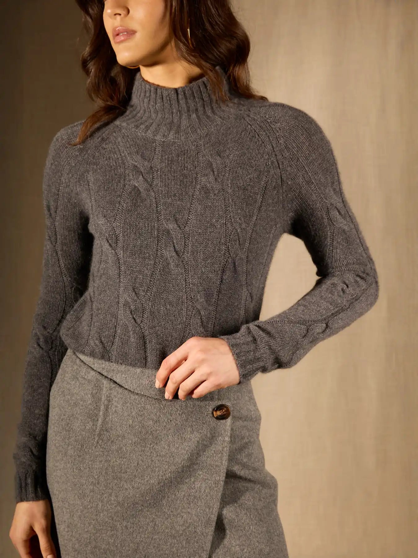 ASPEN sweater mock neck 6 ply heather charcoal