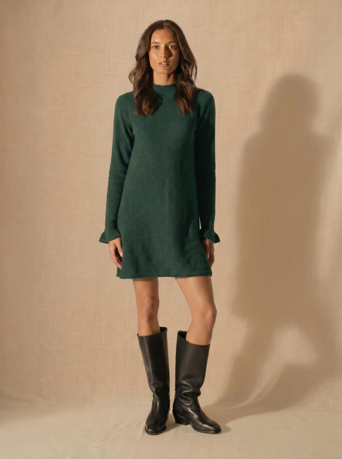 LYAMIA dress mock neck volants poignets cypress