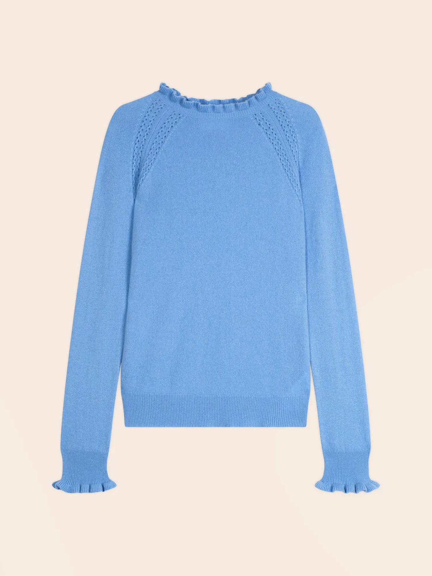 ARLENIA sweater crew neck volant poignet and col baby blue