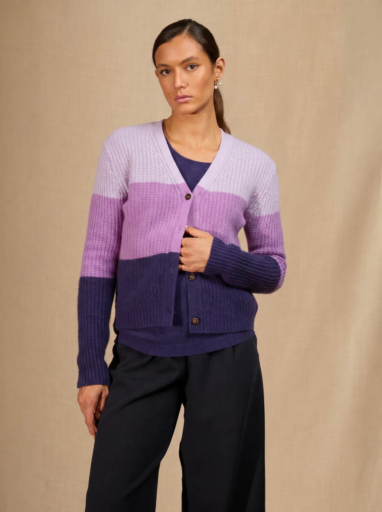 ARABELLA cardigan v-neck 6 ply tricolor