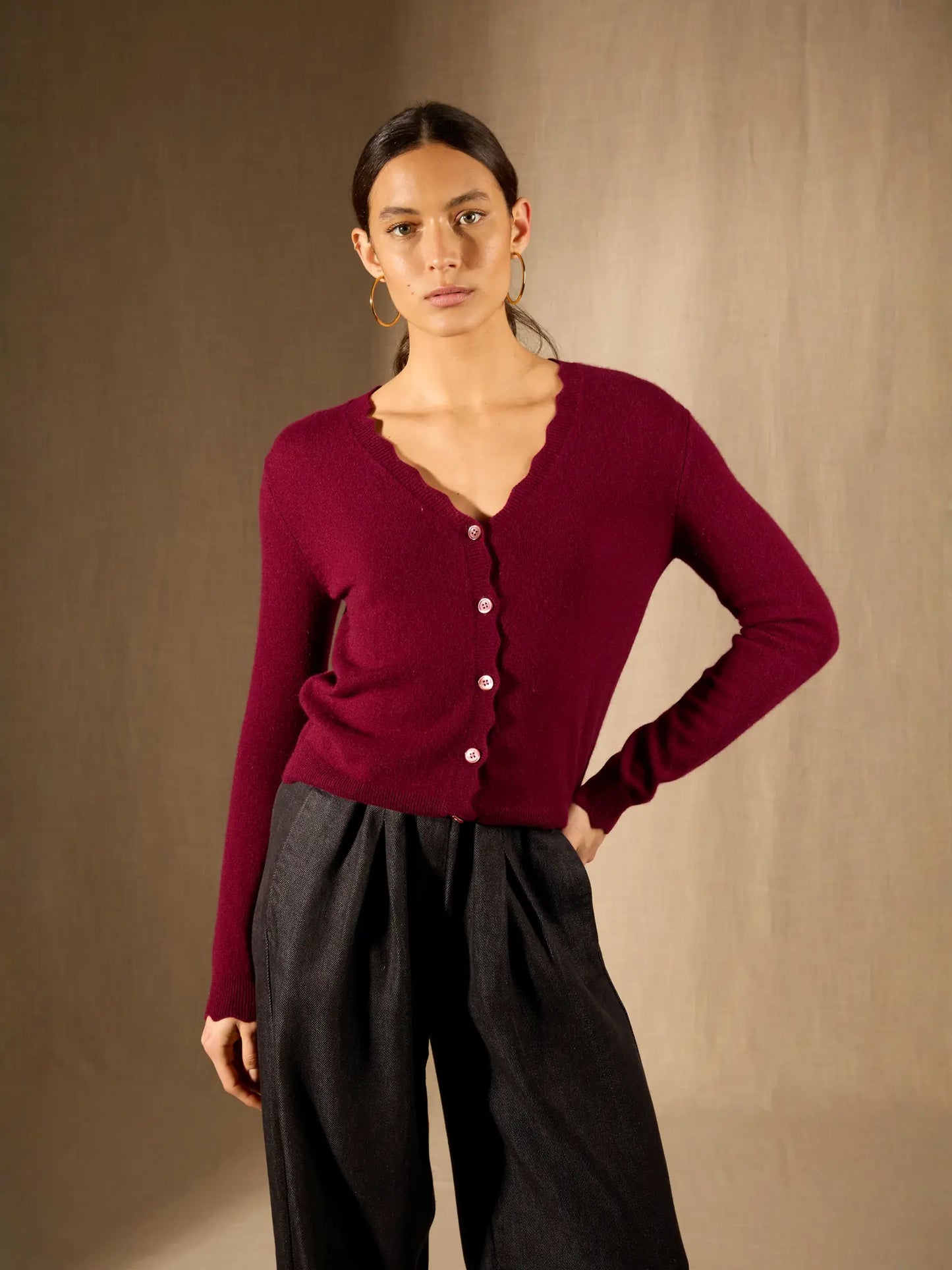 LEORA cardigan v-neck burgundy