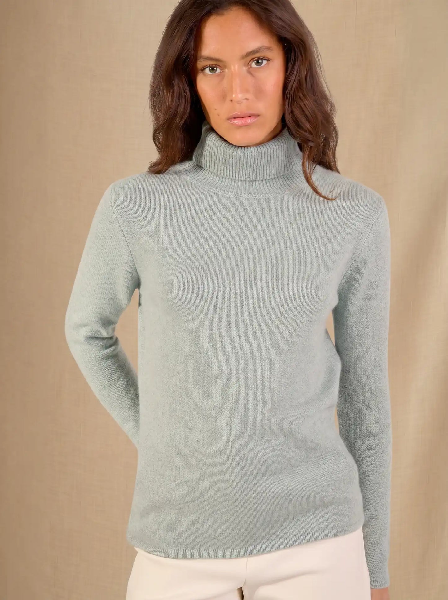 WILLOW sweater turtleneck 4 ply heather celadon
