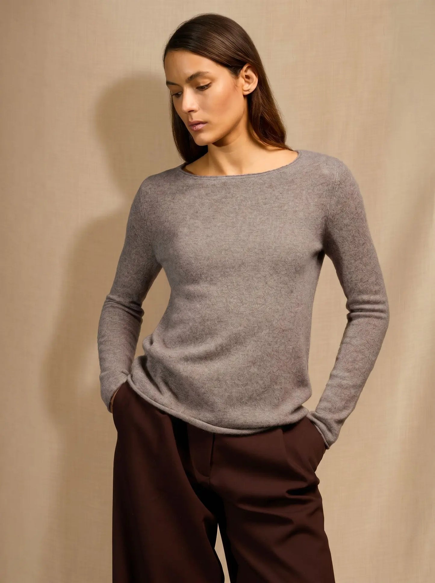 MEGAN pullover u-boot-ausschnitt caribou meliert