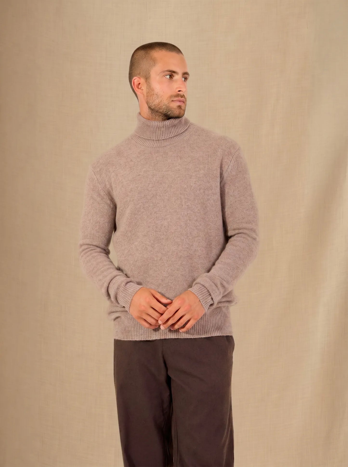 MARIUS pullover rollkragen 4-fädig caribou meliert