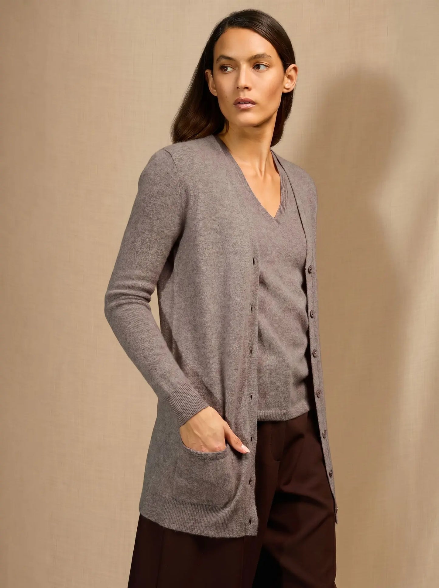 PEARL cardigan v-neck heather caribou