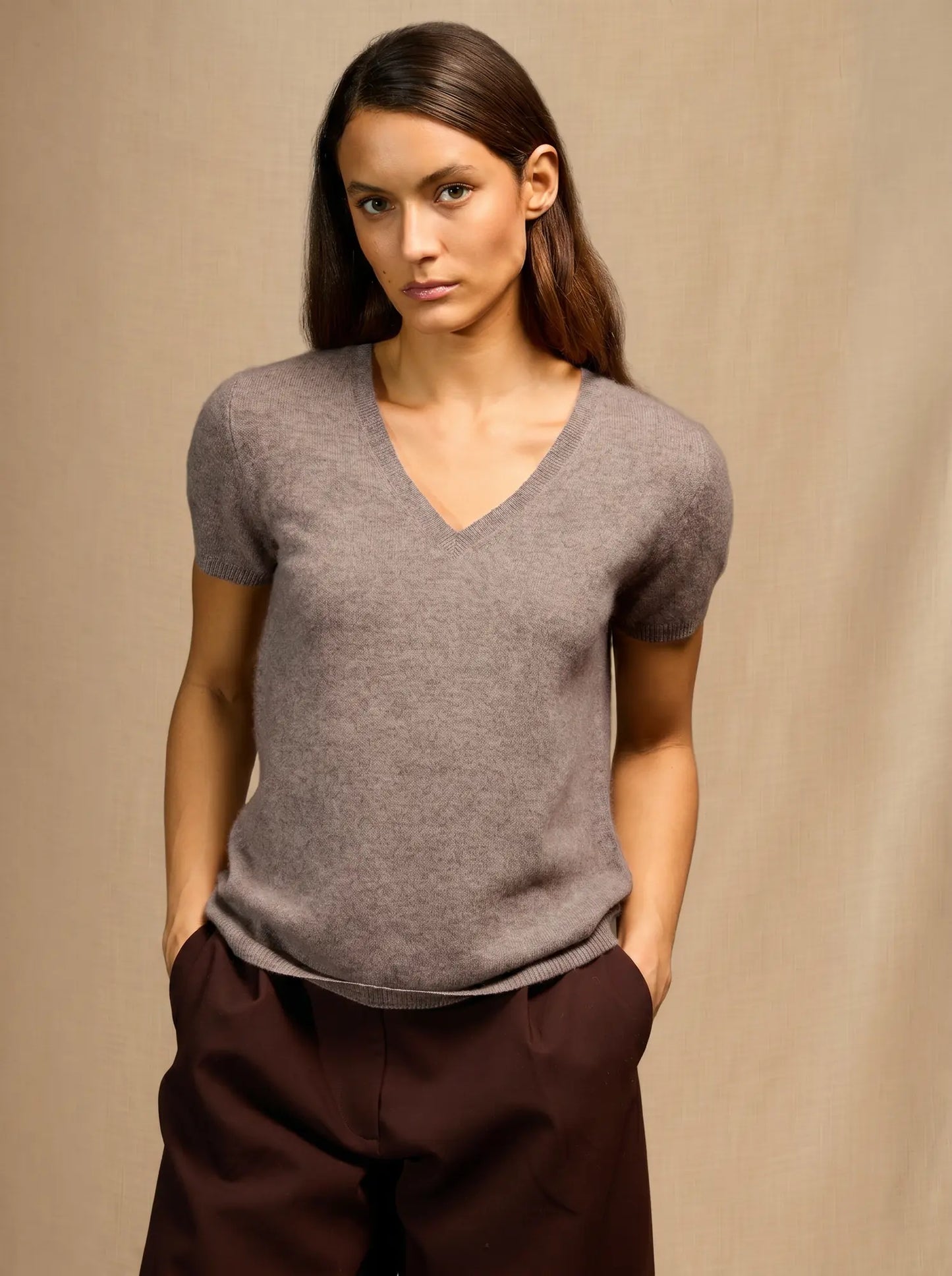 EFIMIA t-shirt v-neck heather caribou