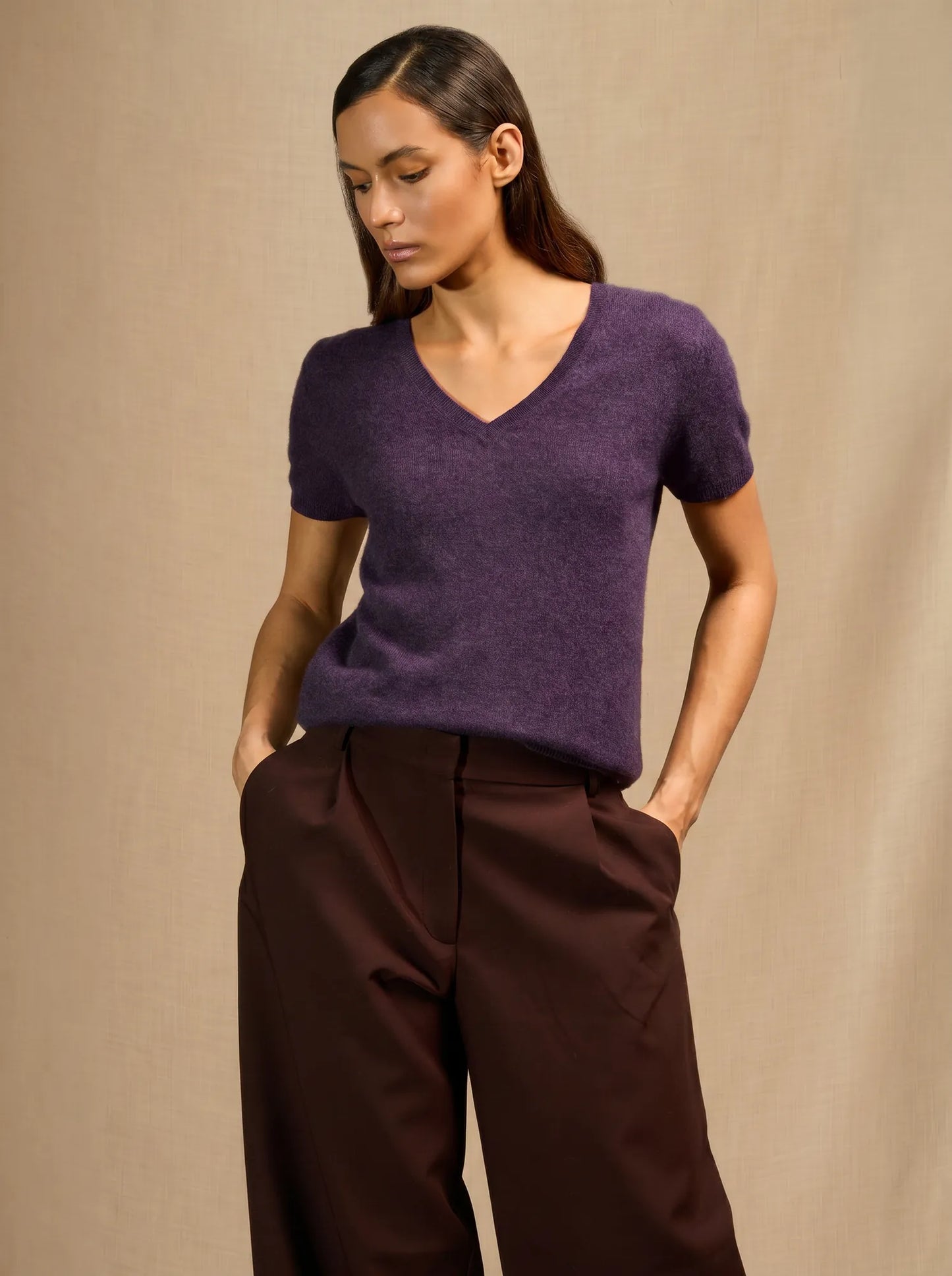 EFIMIA t-shirt v-ausschnitt violett meliert