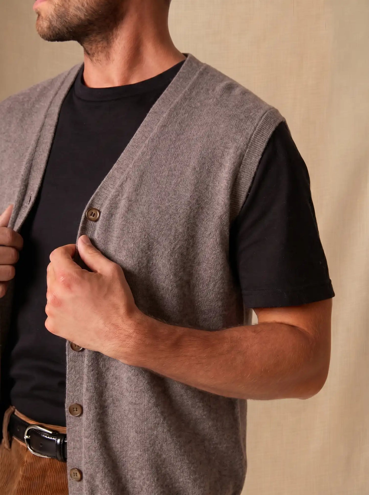 ARTHUR cardigan col V sans manches caribou chiné