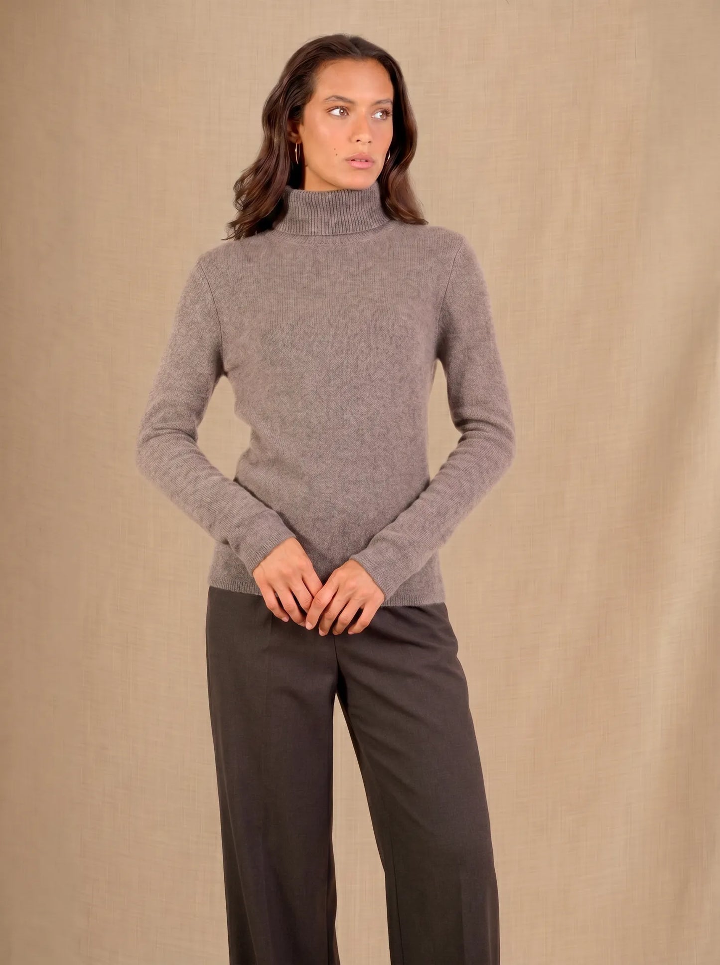 WILLOW sweater turtleneck 4 ply heather bark