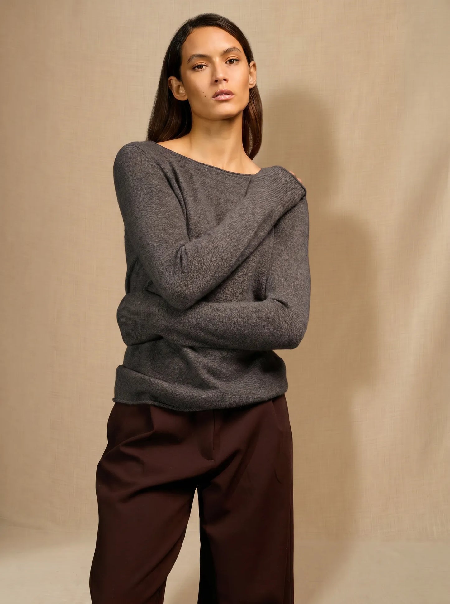 MEGAN sweater boat neck heather bark