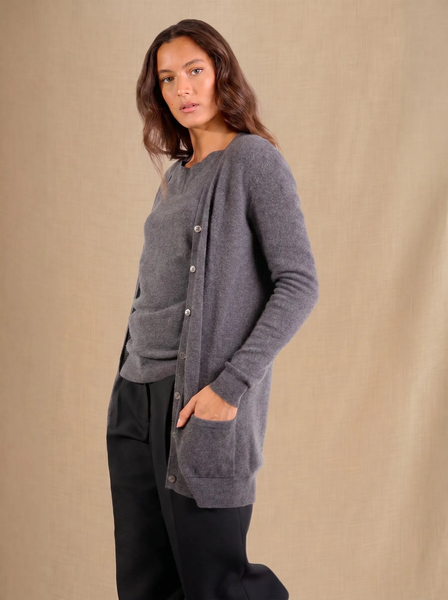 PEARL strickjacke v-ausschnitt anthrazit meliert