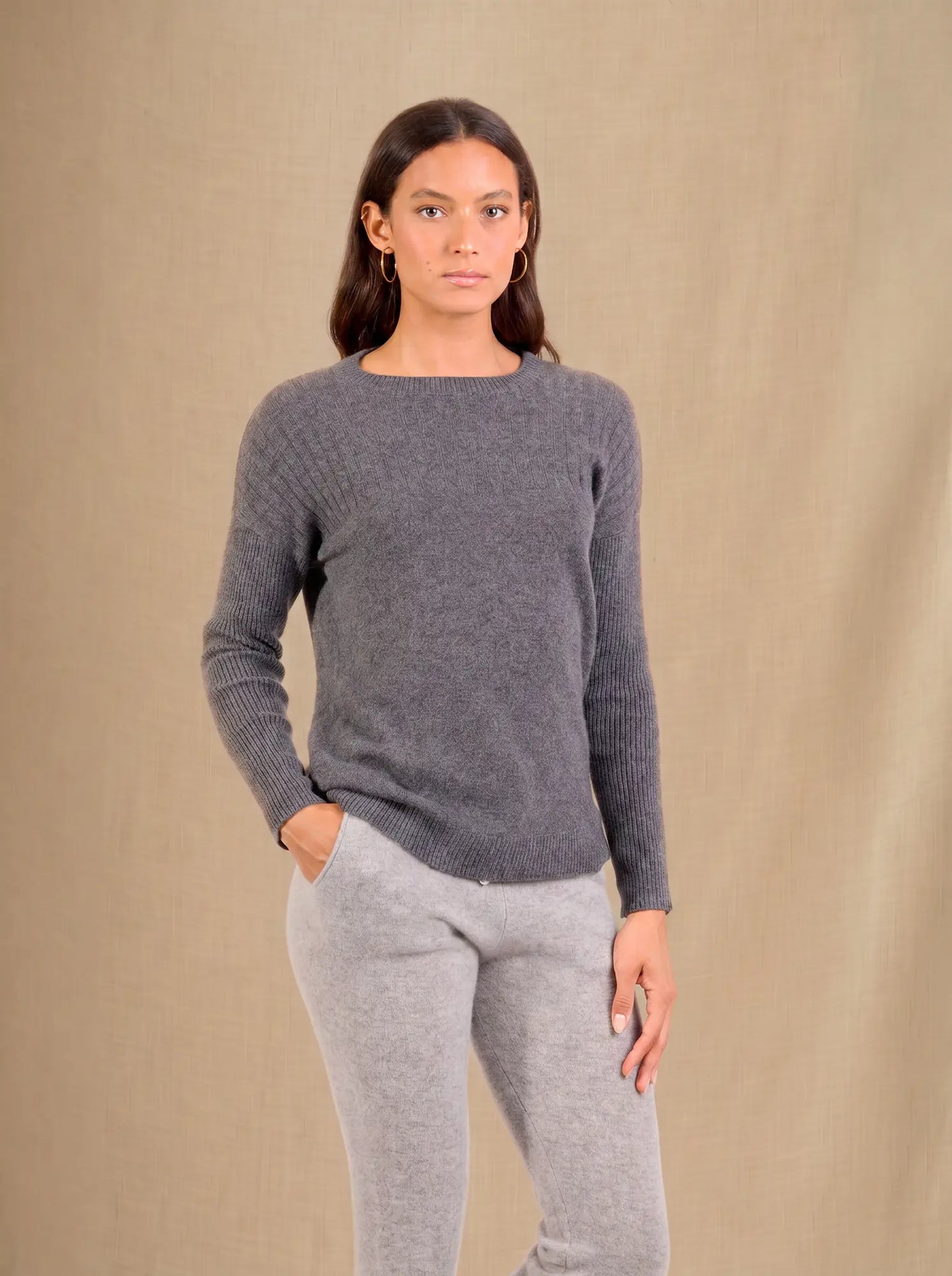 AMVIRA pullover rundhalsausschnitt anthrazit meliert