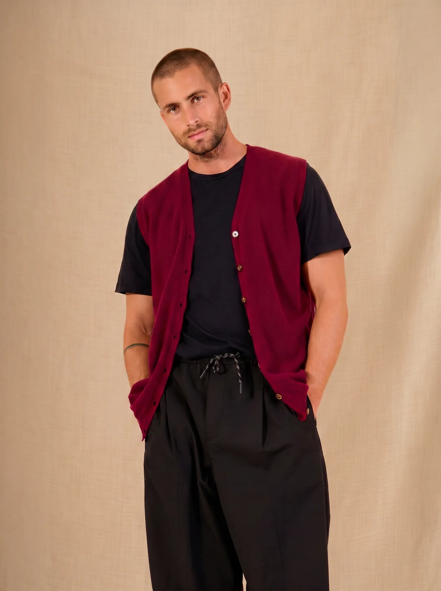 ARTHUR cardigan v-neck sleeveless burgundy