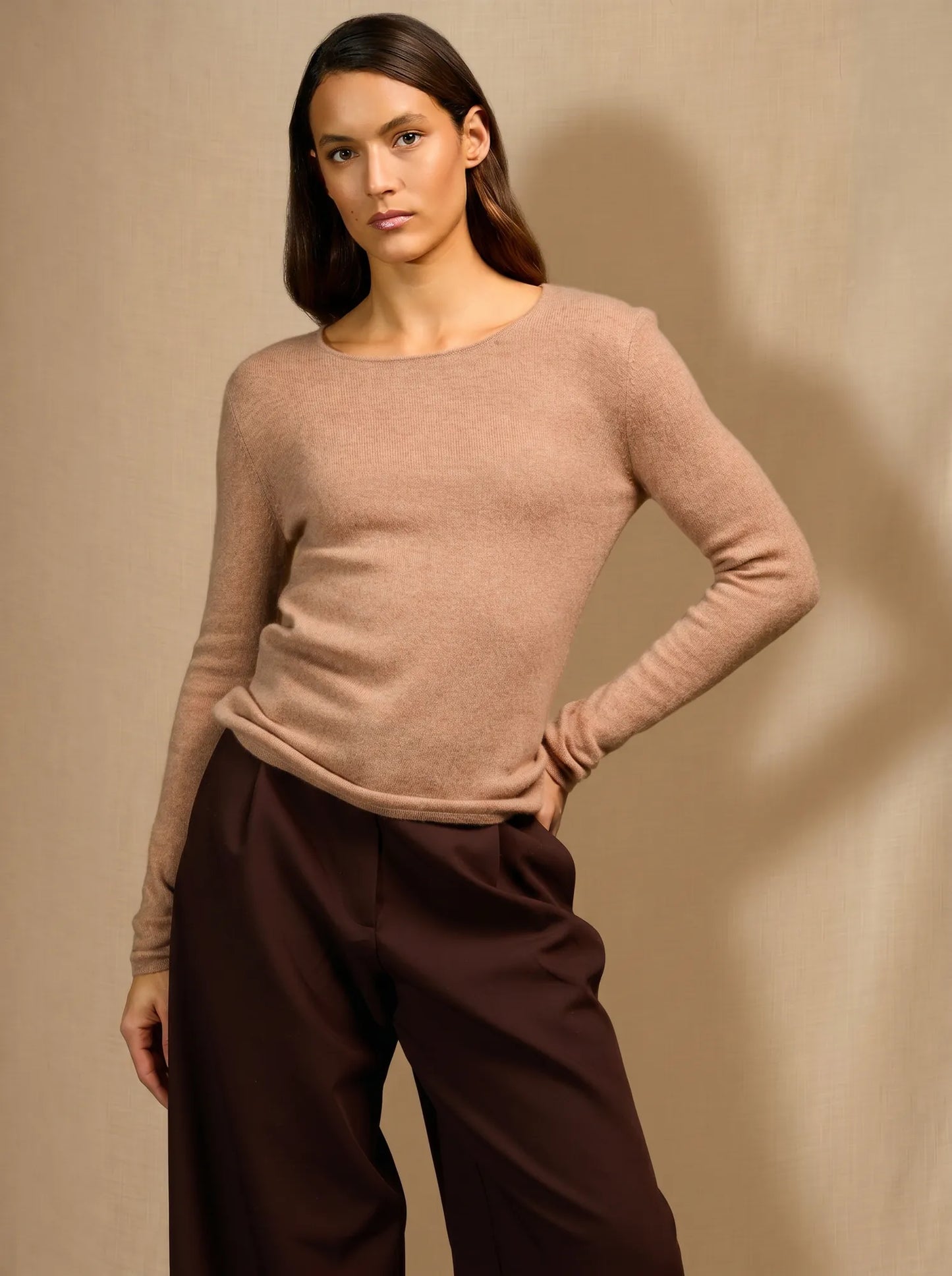 OPRAH pullover rundhalsausschnitt camel meliert