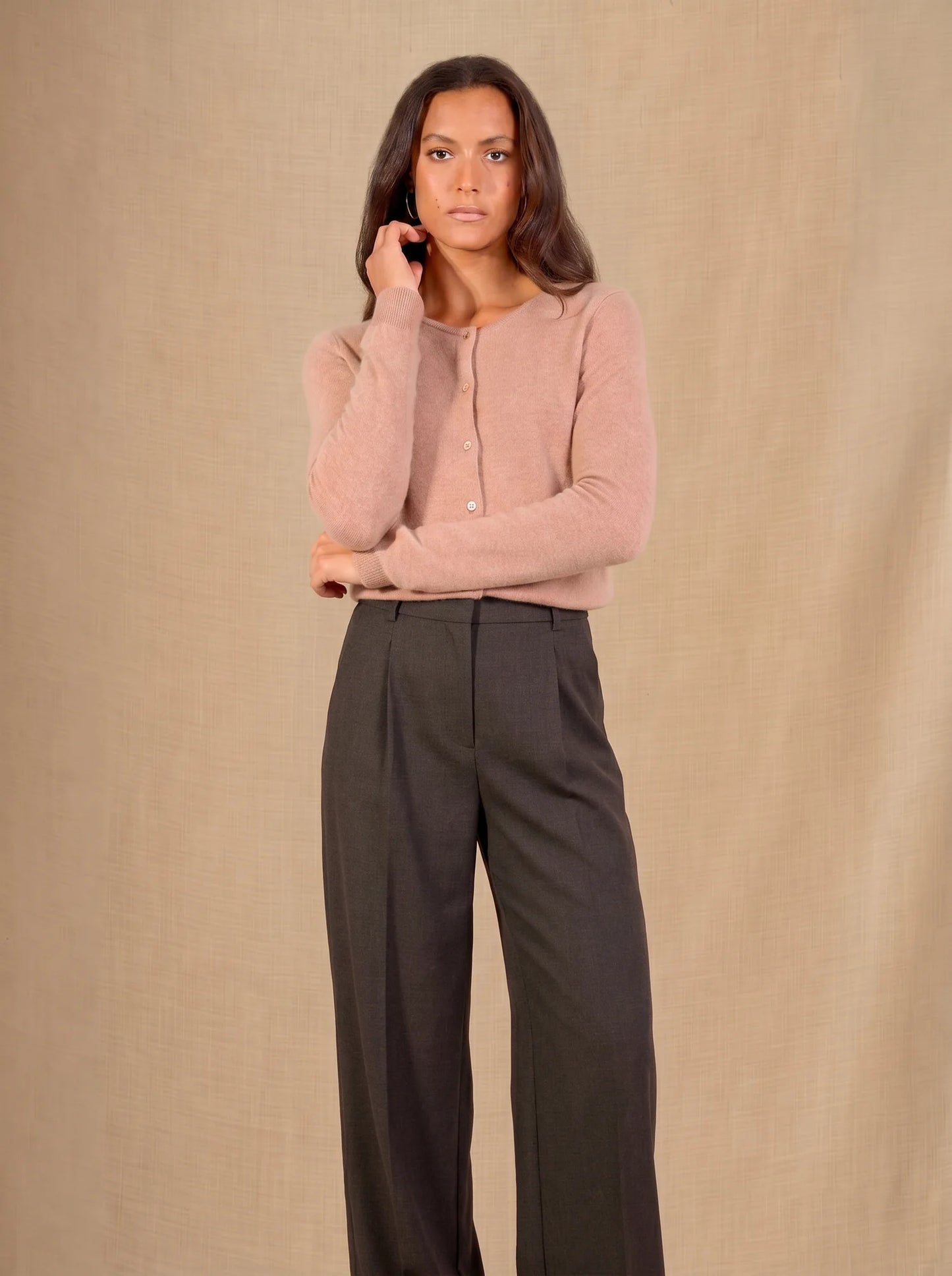 AMY strickjacke rundhalsausschnitt camel meliert