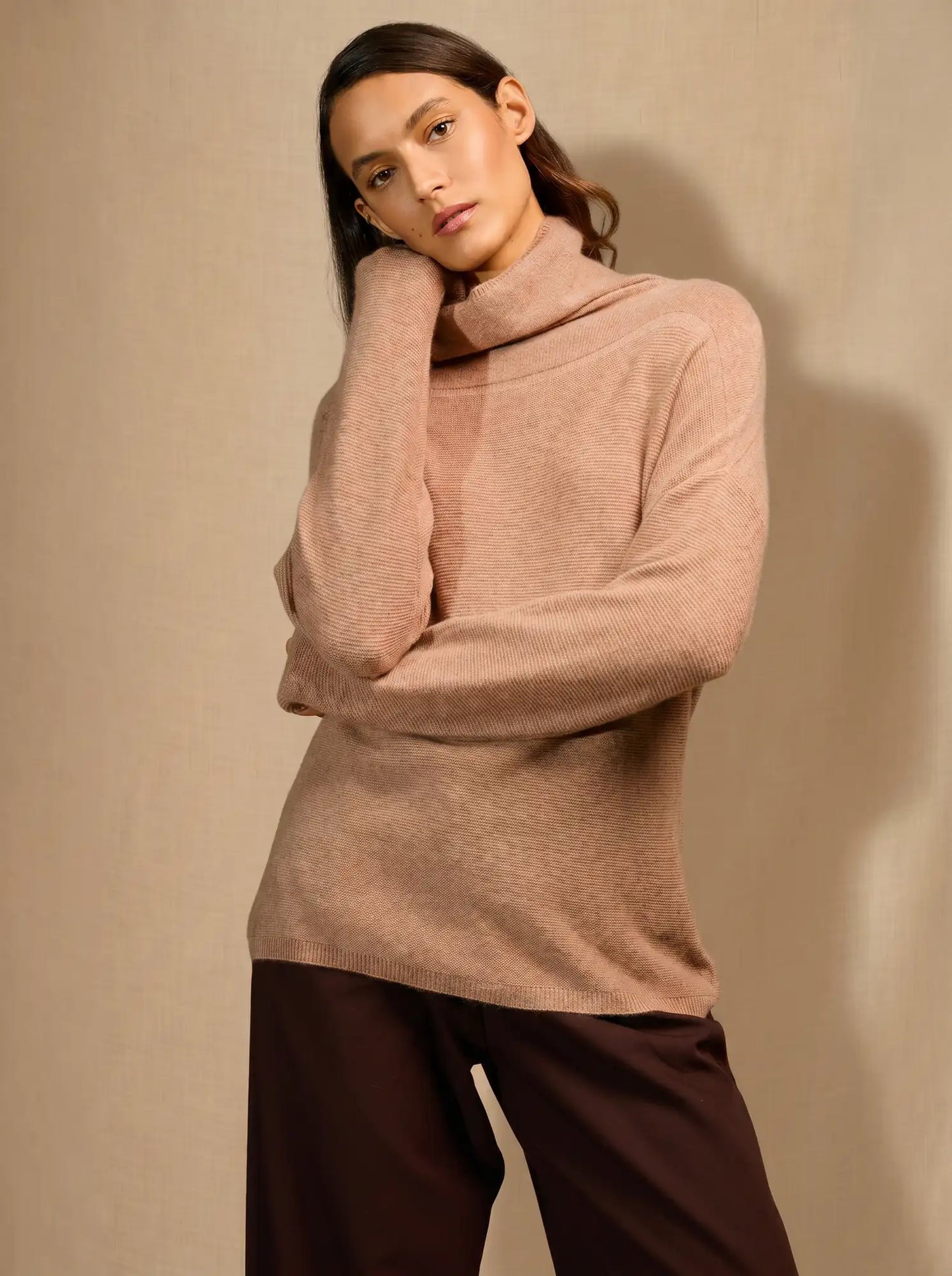 CEVARO sweater turtleneck heather camel