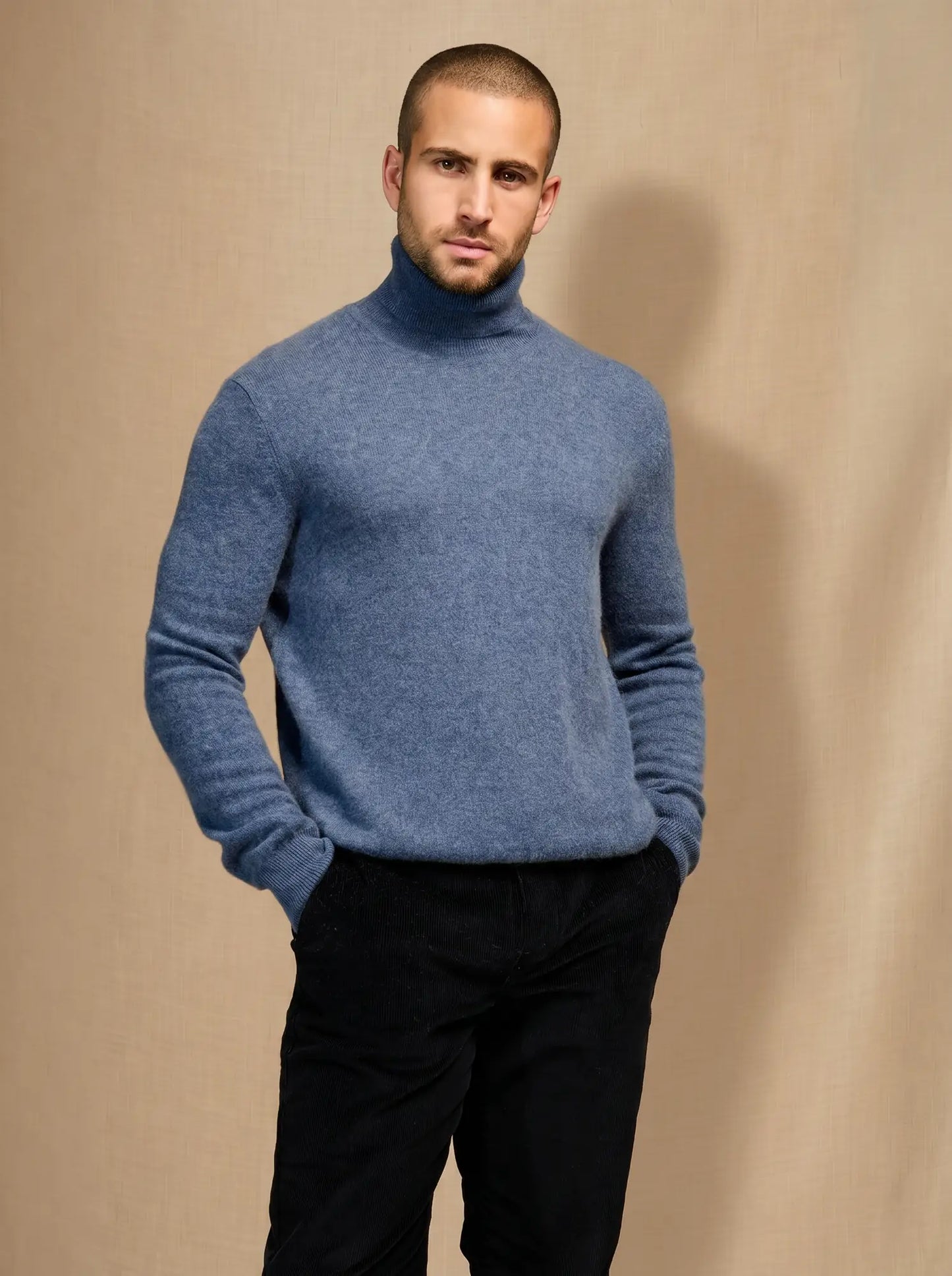 TREVOR sweater turtleneck denim blue