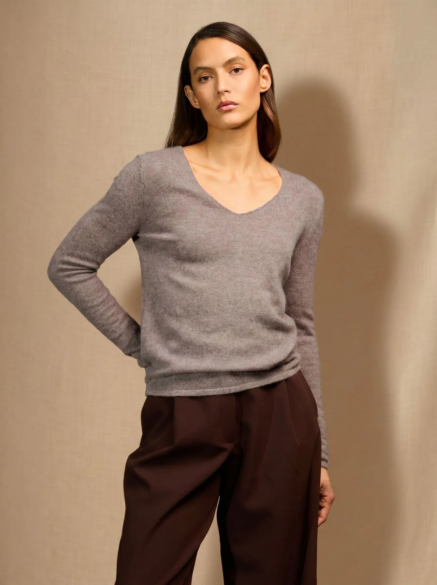 SHANNON sweater v-neck heather caribou